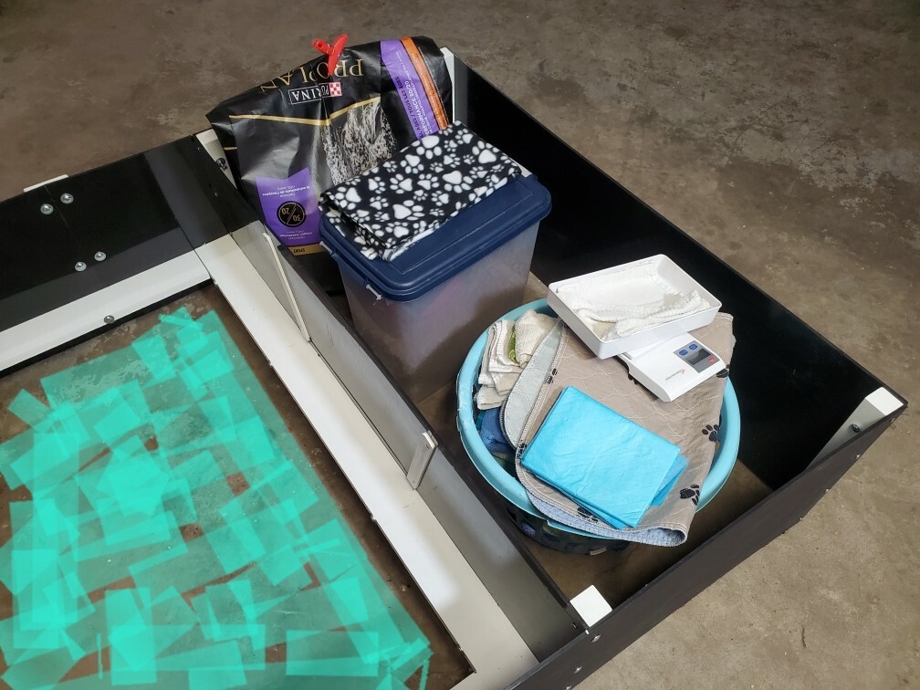 Medium Whelping Box w/safety pig rails, liner & potty area 42×56 FREE S & H