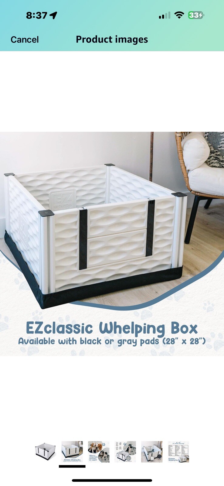 EZwhelp EZclassic 28″x28″ Puppy Dog Whelping Box w/Rails & Liner, Gray(Open Box)
