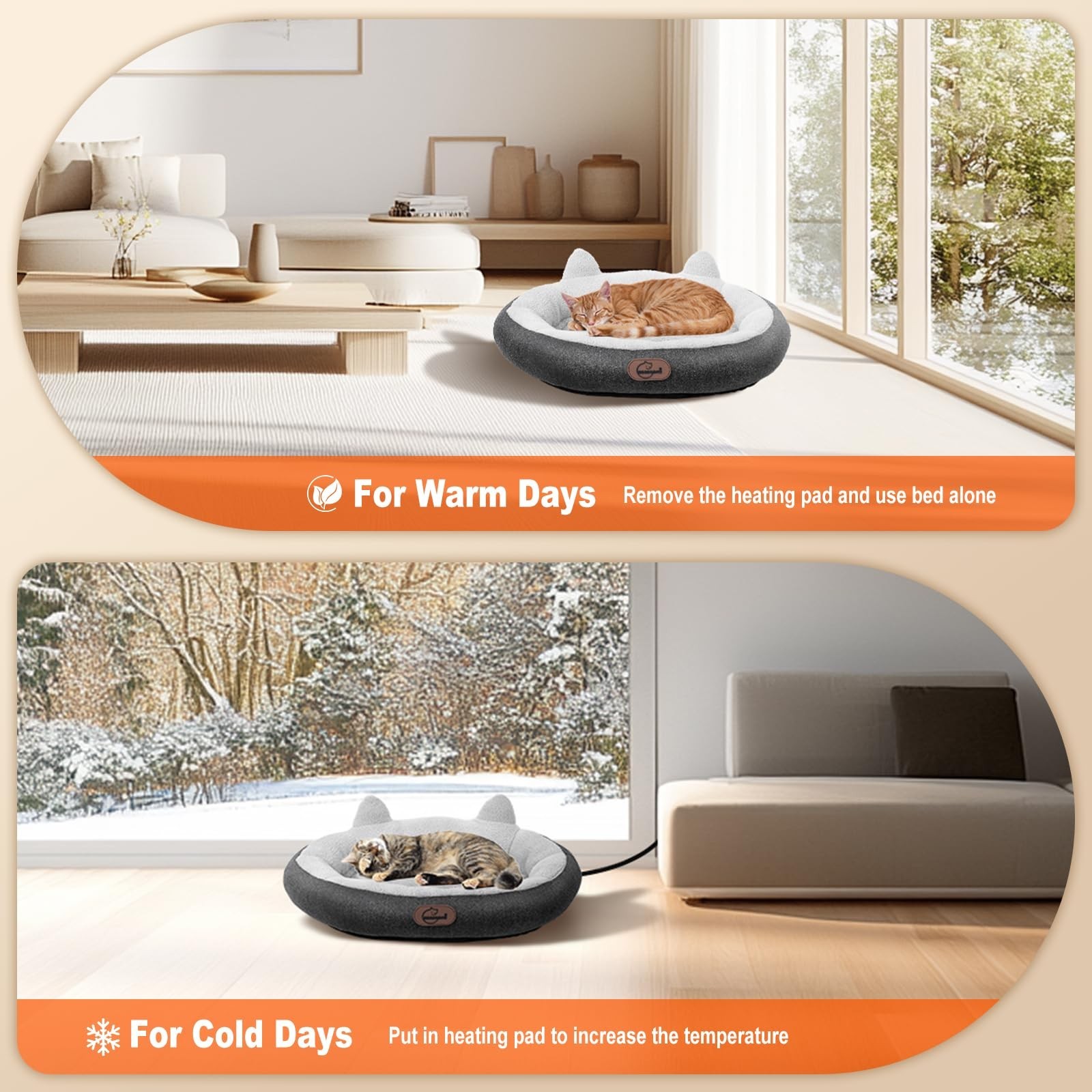 Heated Cat Bed for Small Size Cats, Heated Pet Bed with Timer & Temp Adjustab…