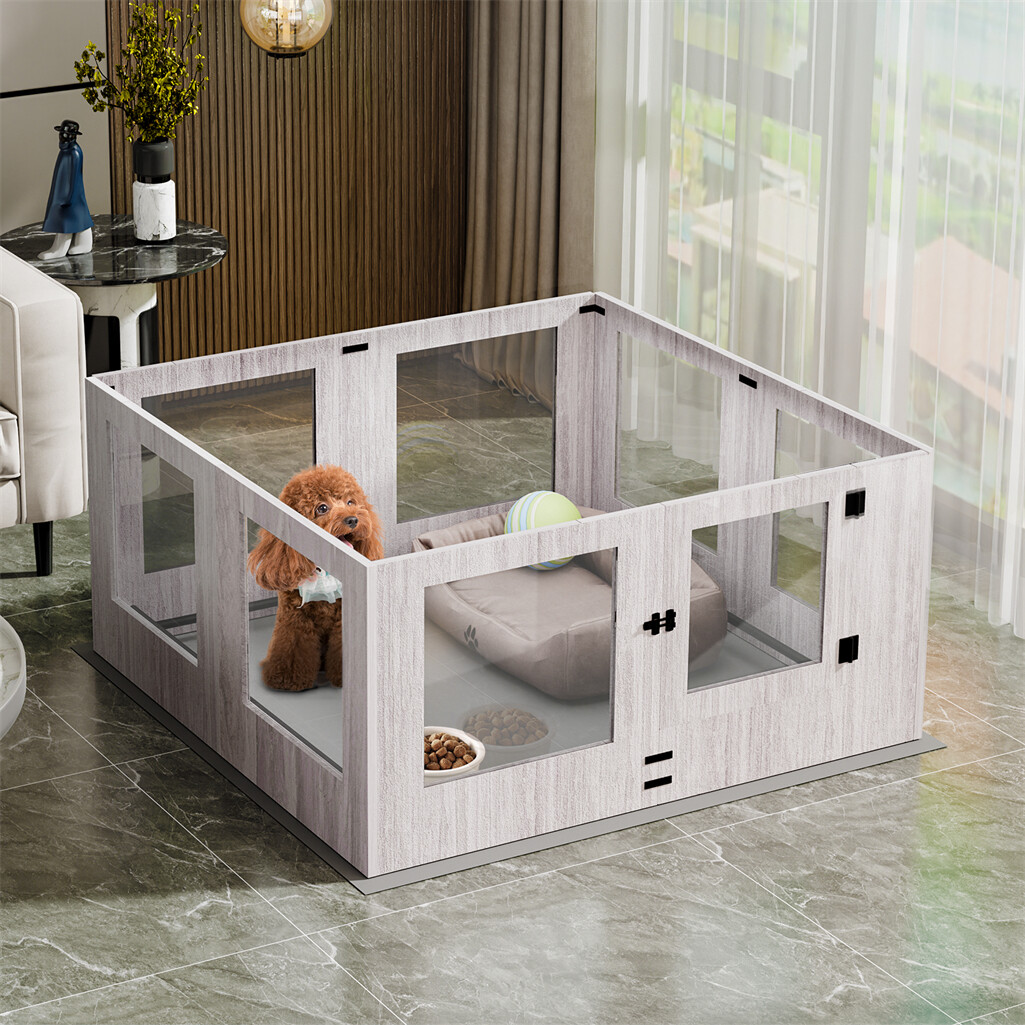 Innovative Tempered Glass Dog Whelping Pen Box Portable Birth Fence w Door &Lock