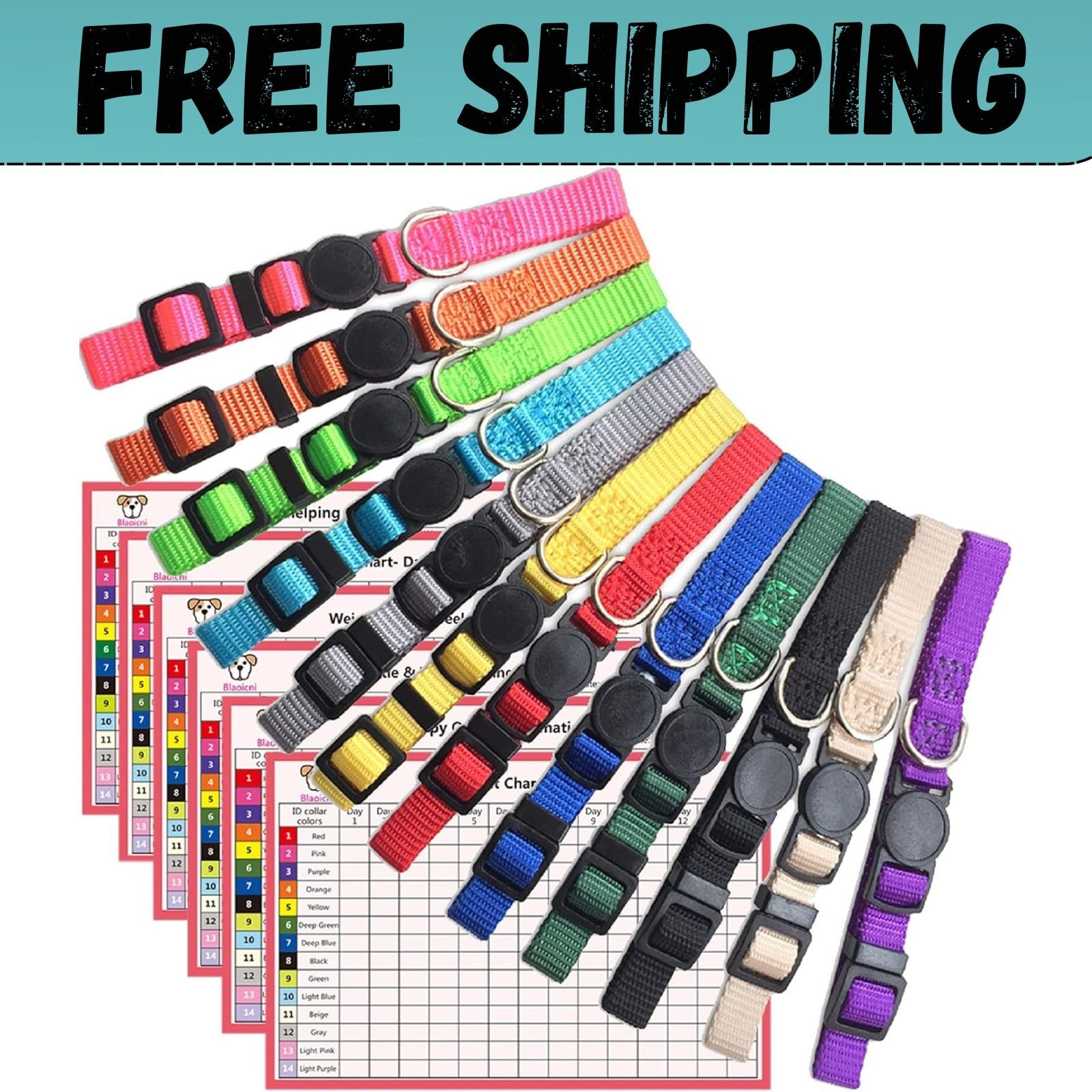 12 Pcs/Set Soft Nylon Puppy ID Collar Adjustable Whelping Breakaway Litter New