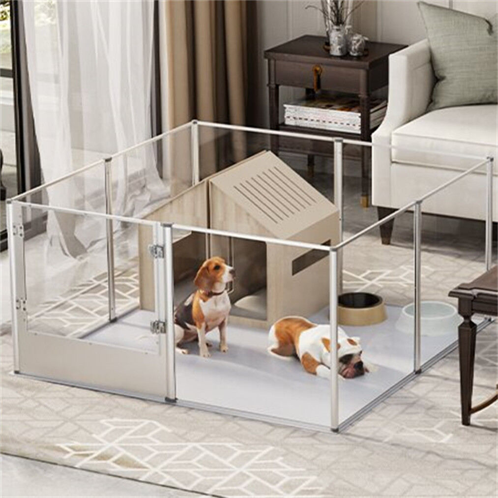 Large Acrylic Dog Playpen Cage Pet Clear Fence Indoor Exercise Fence Cage w/Mat