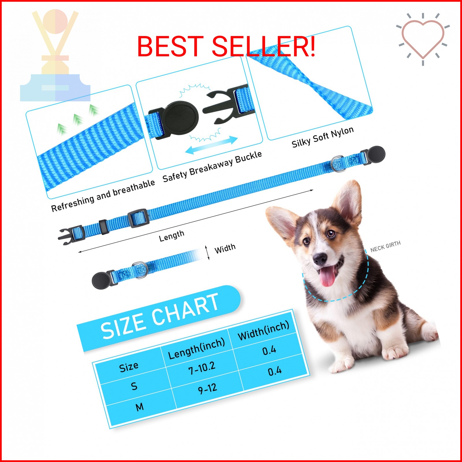 GAMUDA Puppy ID Collars – Super Soft Nylon Whelping Set – Adjustable Breakaway L