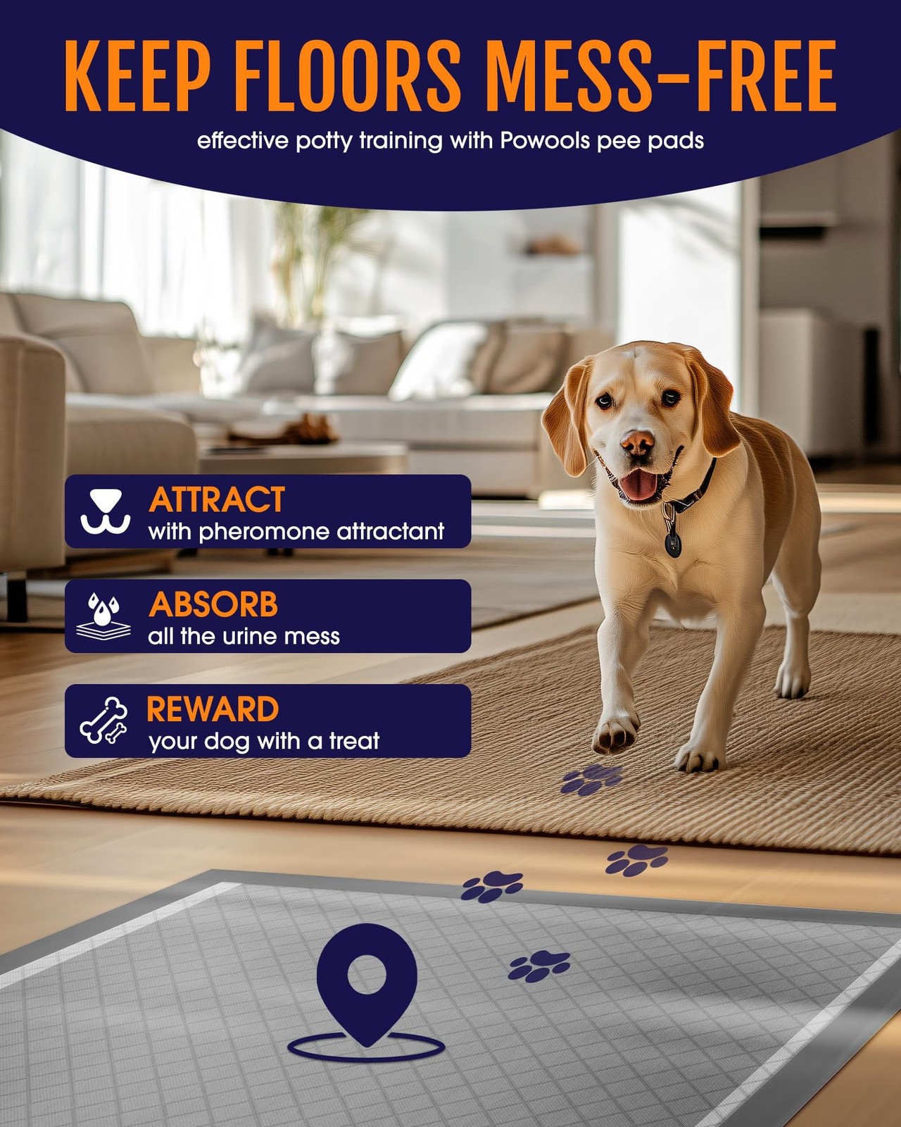 Powools Charcoal Puppy Pads – 50 Packs, 34″×28″ Ultra-Large Puppy Pads, Odo