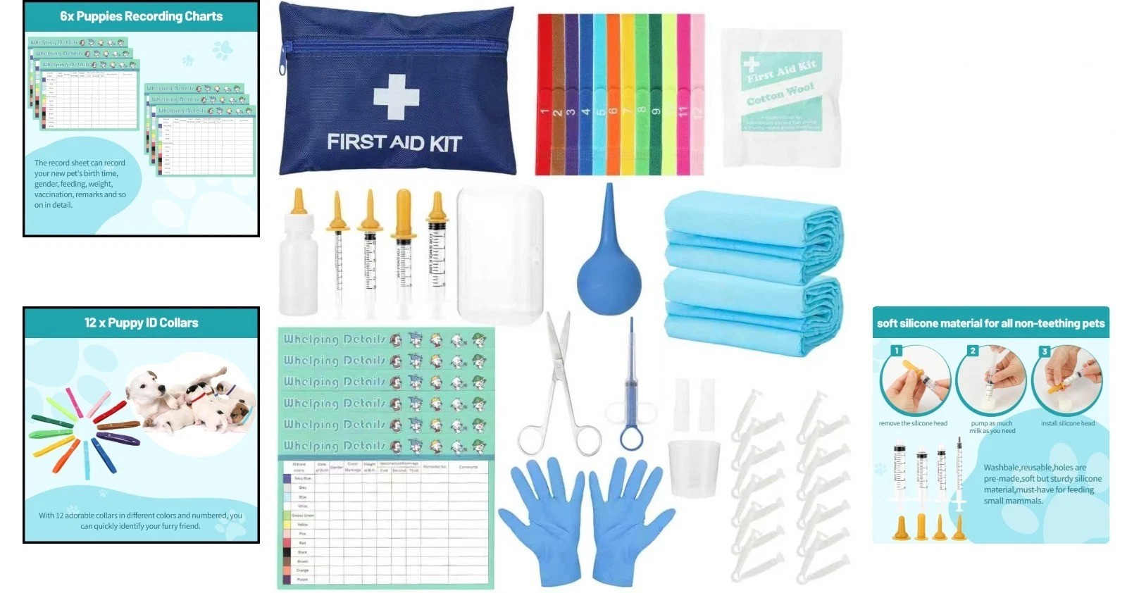 48-Piece Veterinary Approved Puppy Whelping Kit with Feeding and Care Essentials