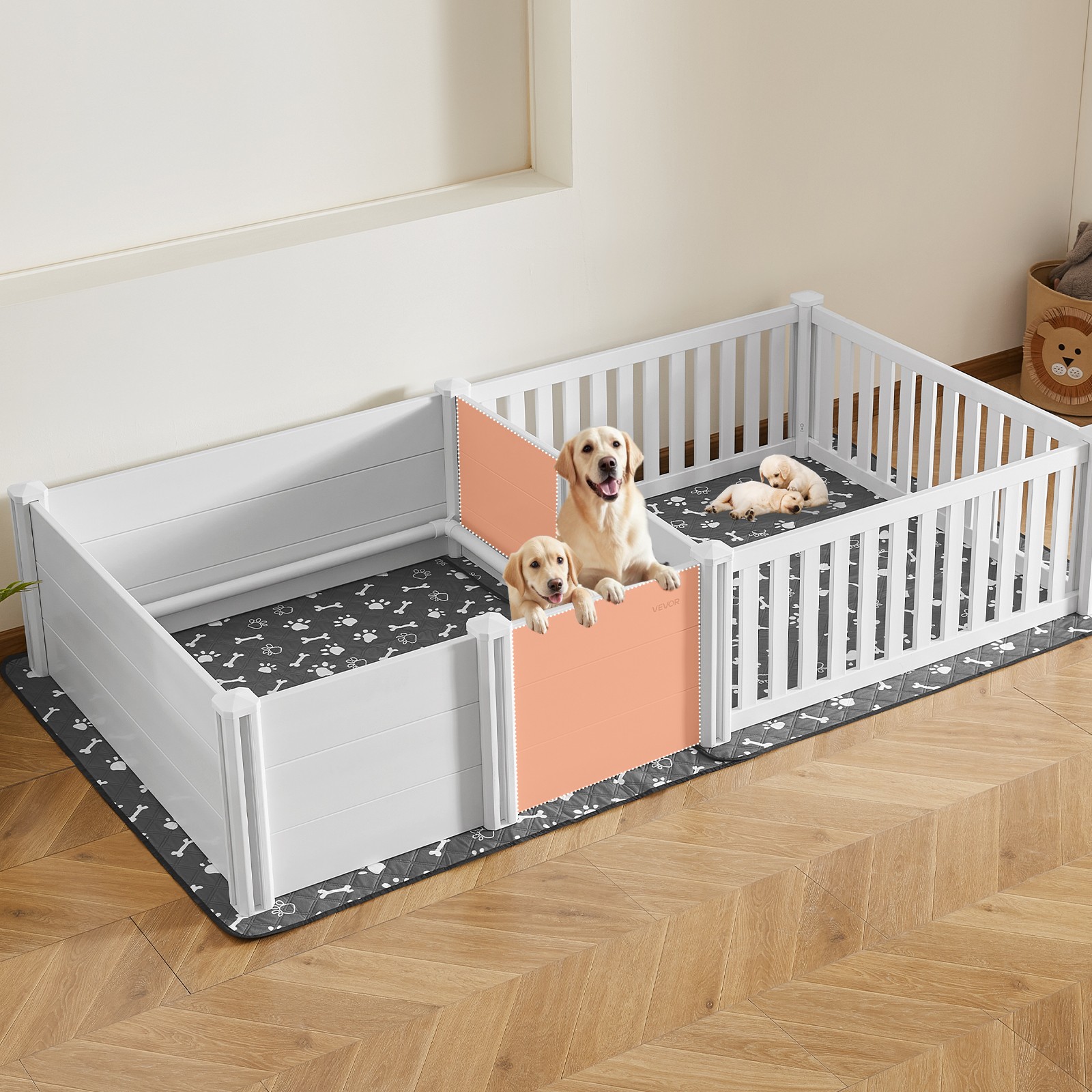 VEVOR Dog Whelping Box 93.3×48.4×18.1 in Height Adjustable for Extra Large Dogs