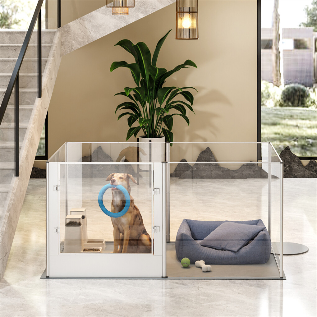 6/8 Panels XXL Dog Playpen Acrylic Pet Whelping Box Deep Fertility Cage Lockable