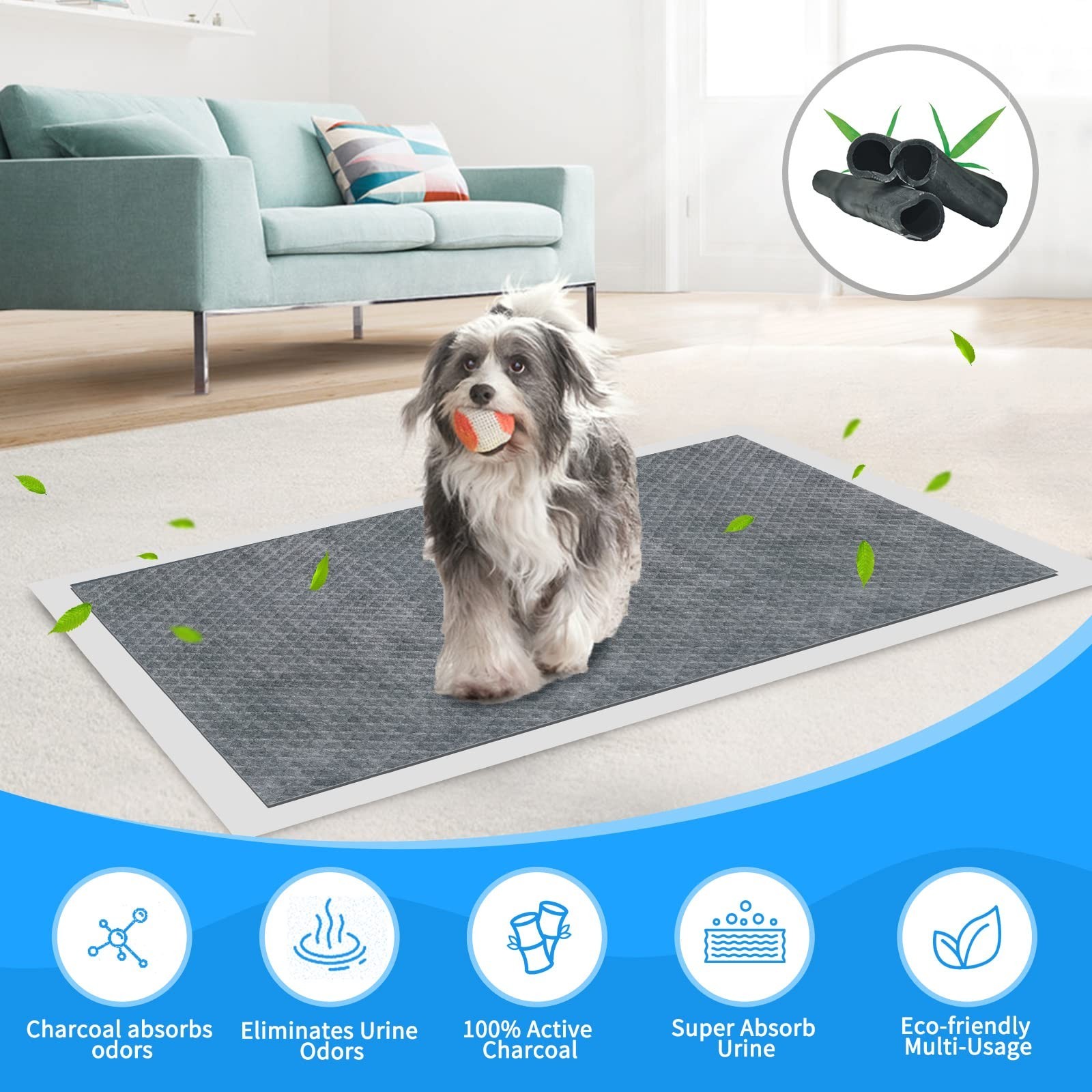60pcs Charcoal Puppy Pads – Extra Large 24″ x 36″ Carbon Odor Control, 6-Laye…
