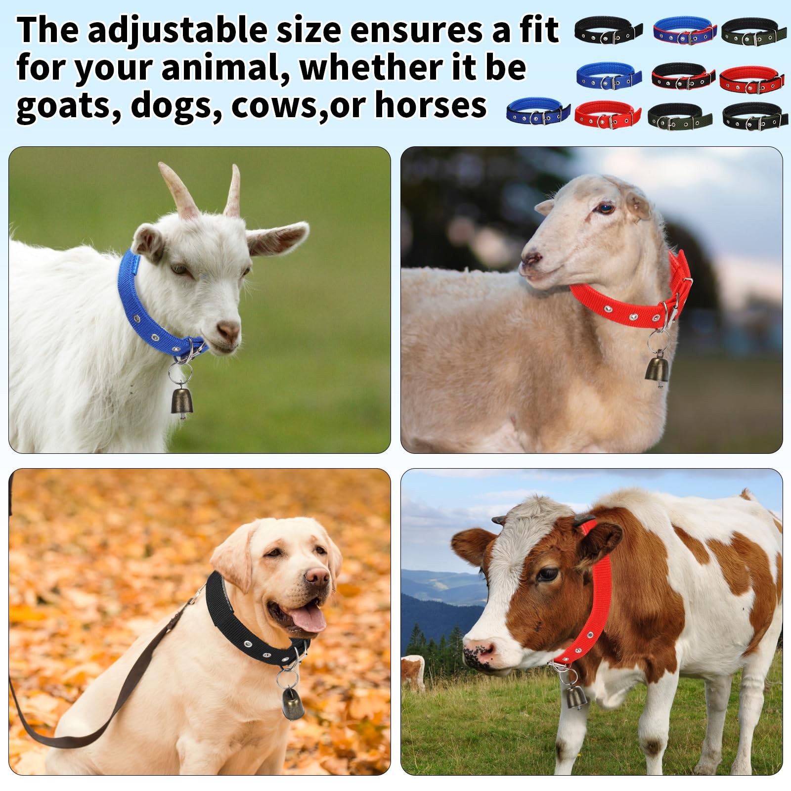 10 Sets Adjustable Small Goat Collars with Bells Cow Horse Sheep Copper Bronz…