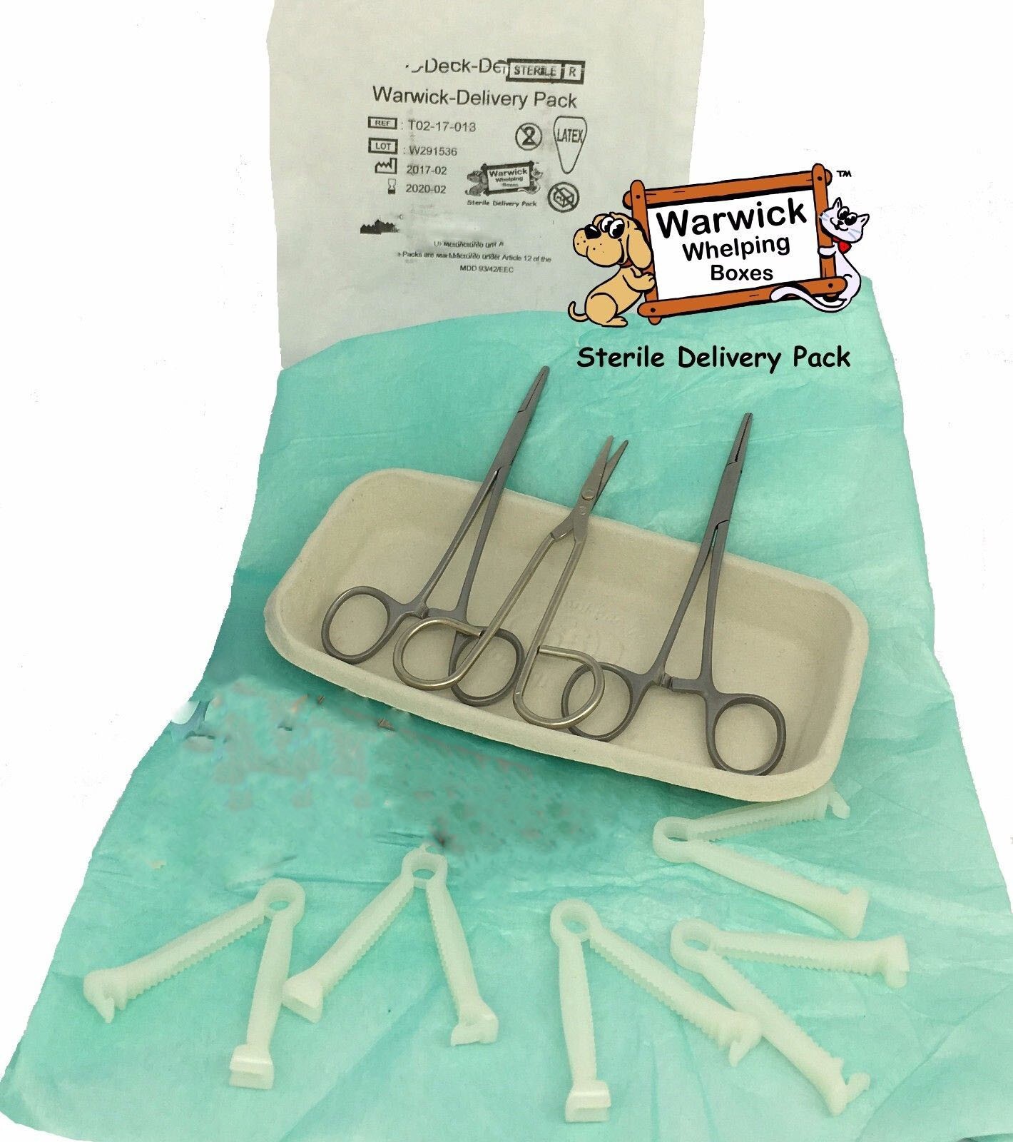 Whelping Puppy Delivery Pack Kit Cord Clamps mucus extractor -Warwick Whelping®