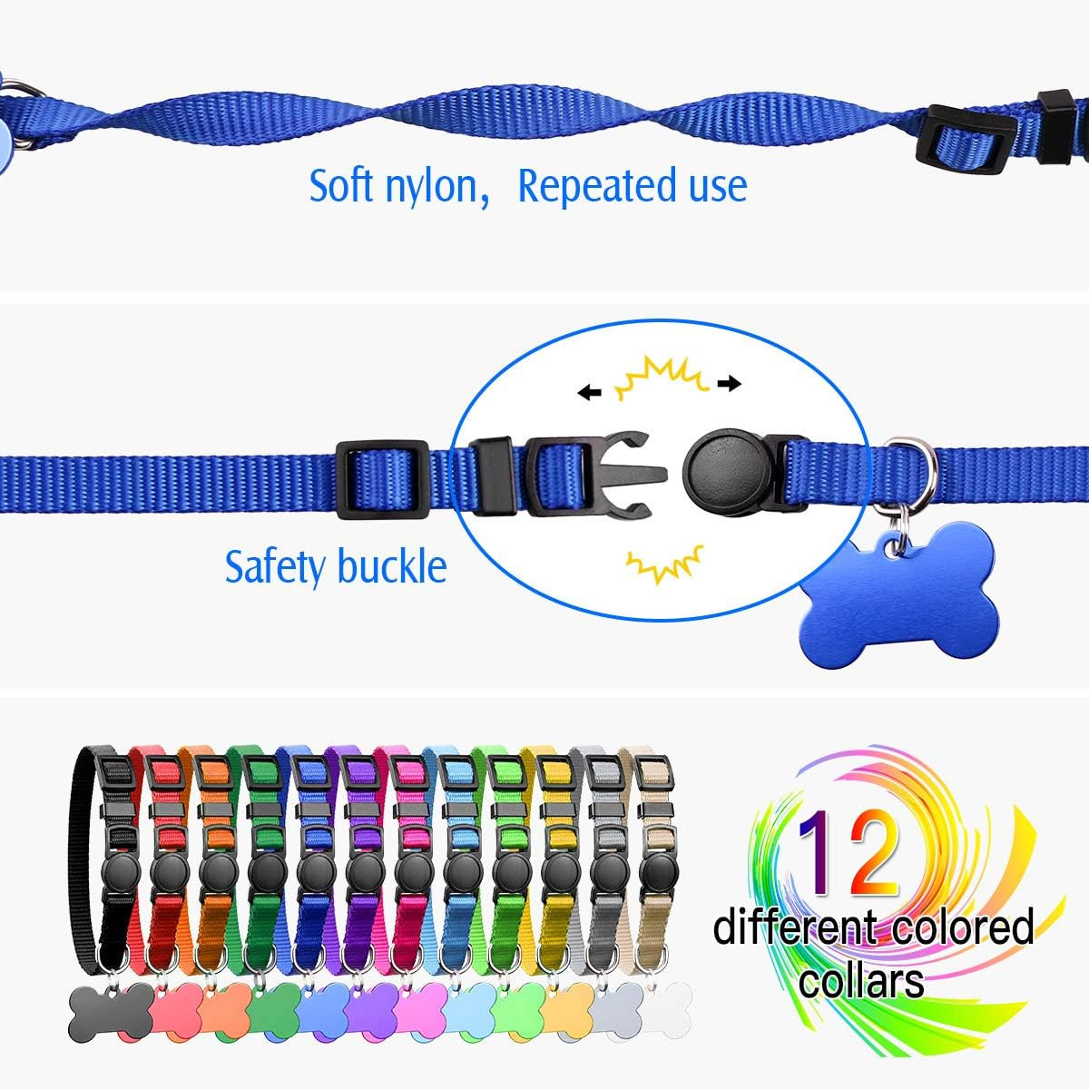 12 Pack Puppy ID Collars Breakaway Whelping Collars Tags Breeder Charts S