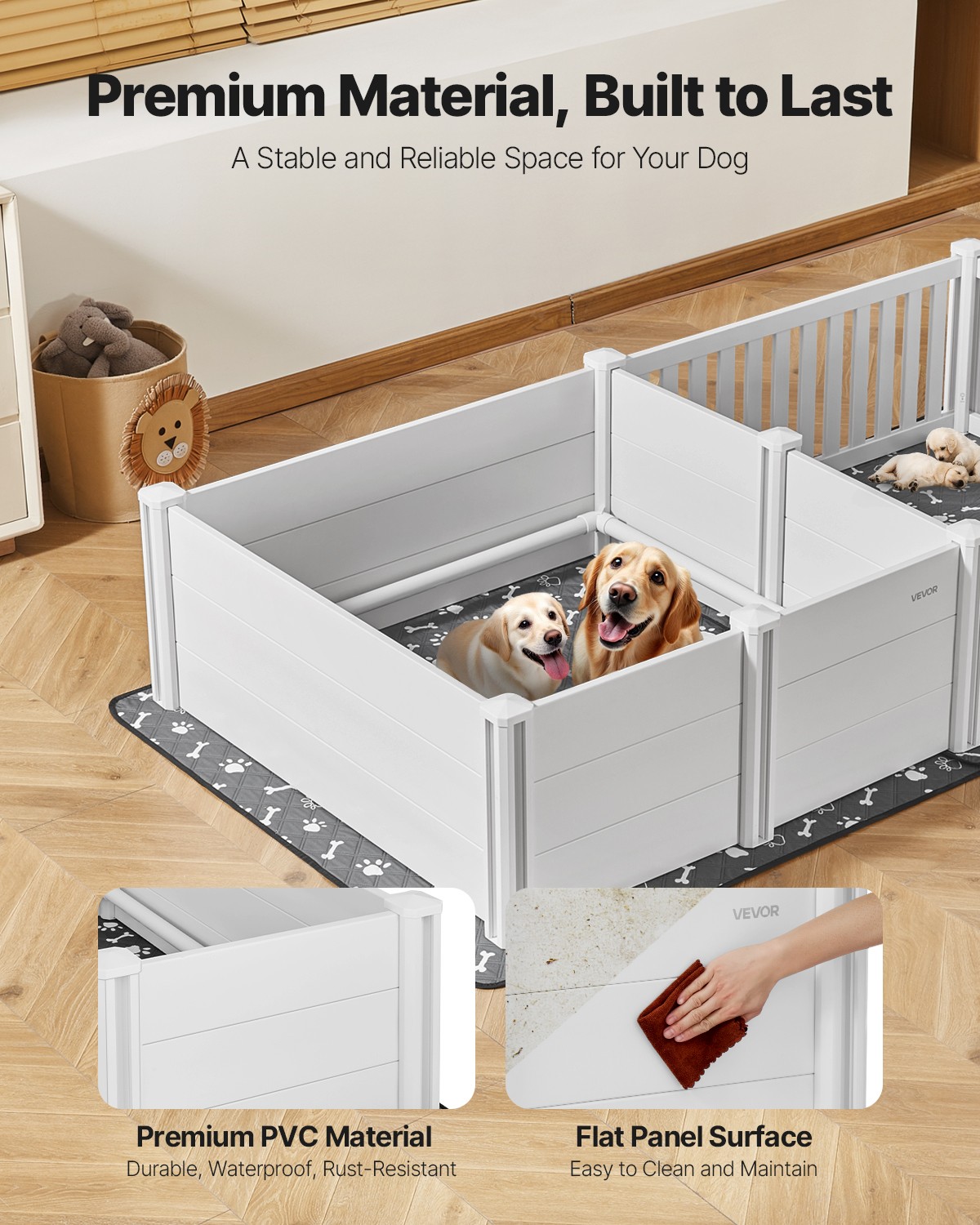VEVOR Dog Whelping Box 93.3×48.4×18.1 in Height Adjustable for Extra Large Dogs