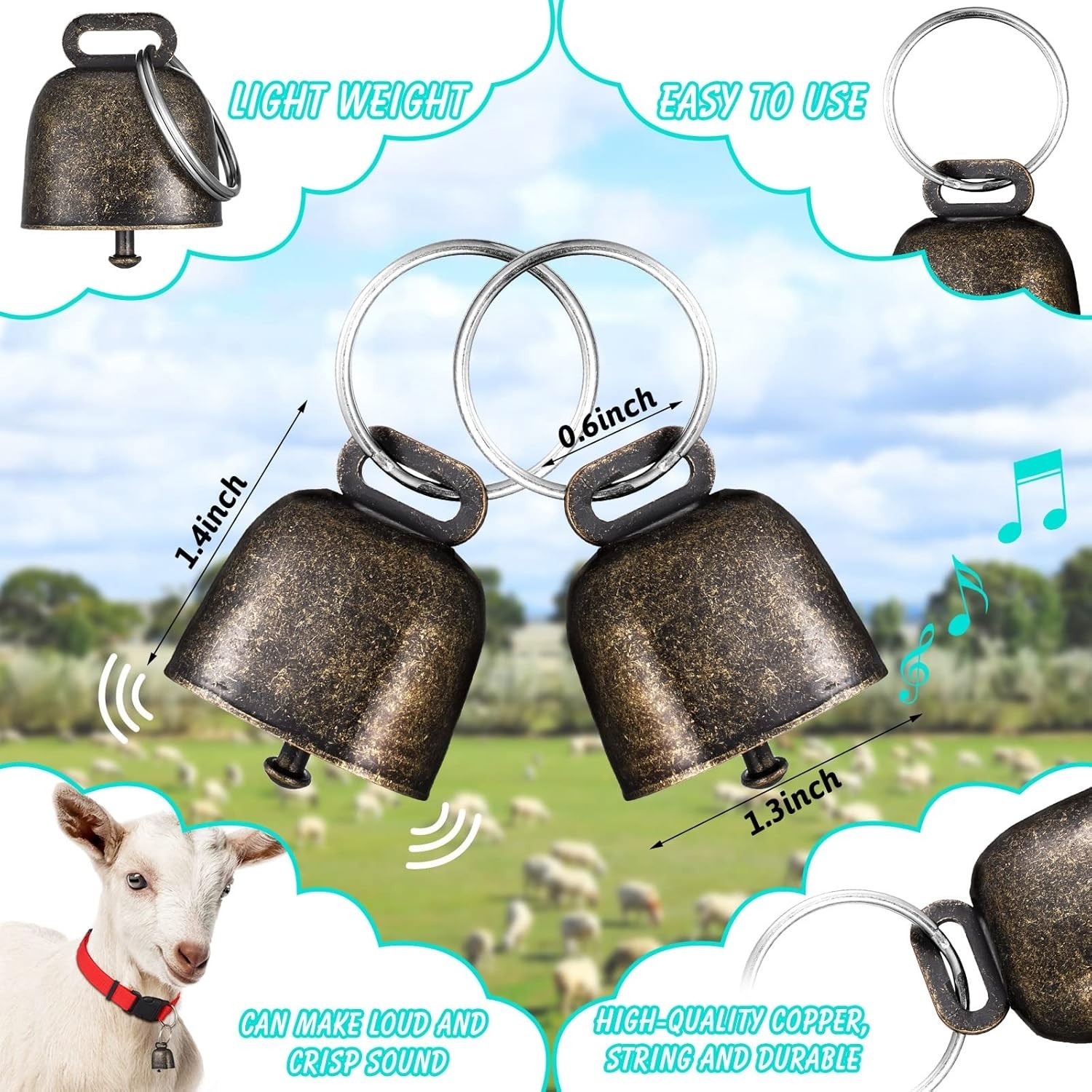 12 Pack Goat Collars with Bells, Adjustable Nylon Sheep Collar with Anti-Lost…