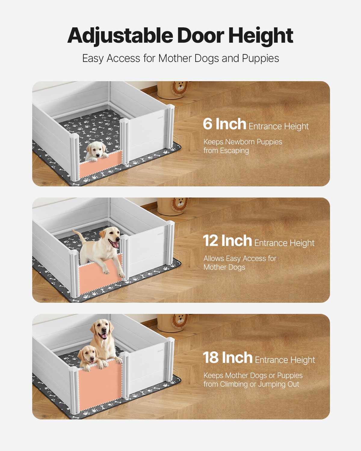 VEVOR Dog Whelping Box 48 x 48 x 18.1 in Height Adjustable Door for Large Dogs