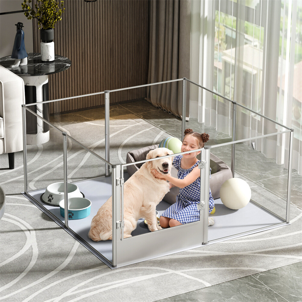 Shatterproof Foldable In/Outdoor Dog Playpen w/ Transparent Panels Aluminum Rods
