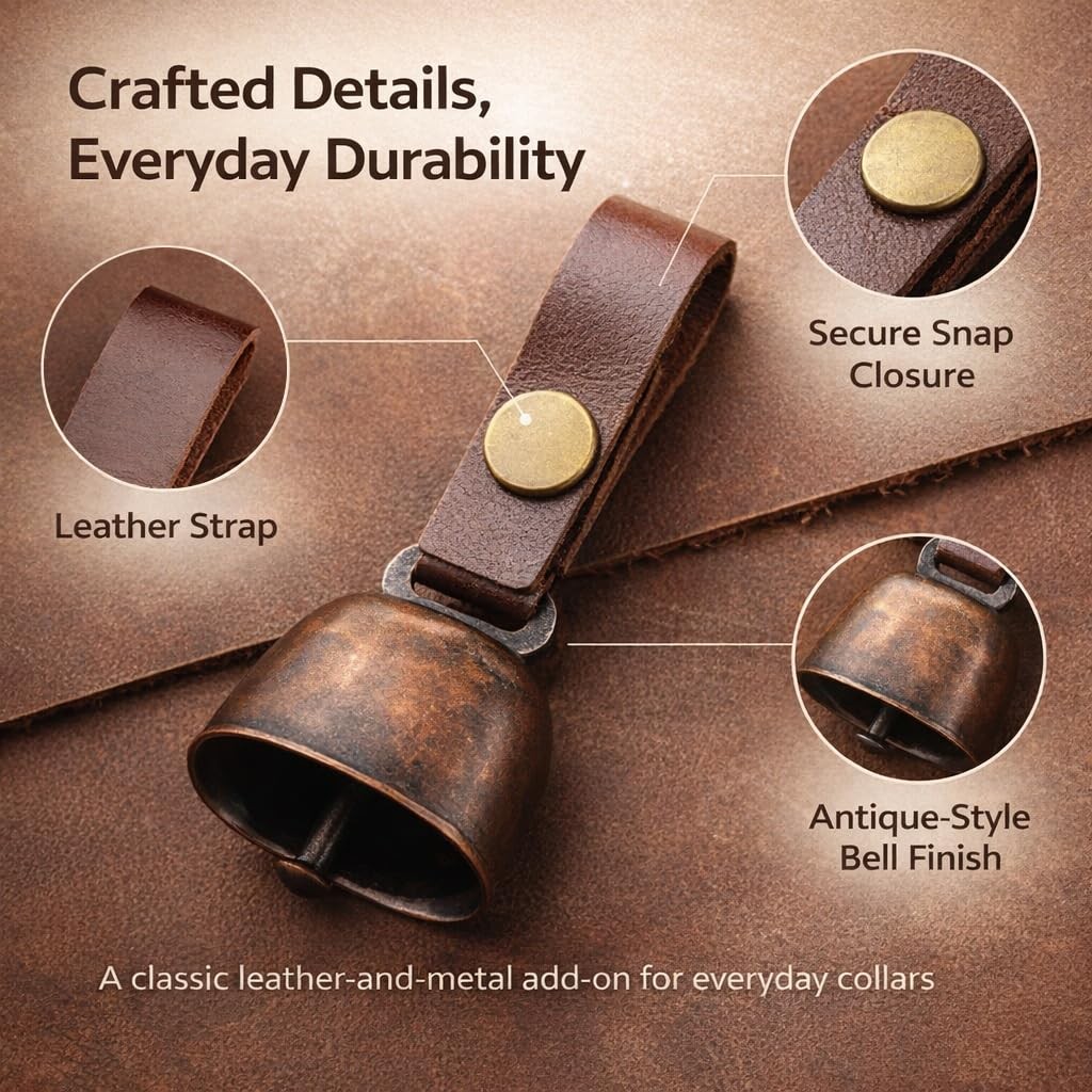 kcrygogo Leather Dog Collar Bell with Quick-Release Snap Buttons 2mm, Silver