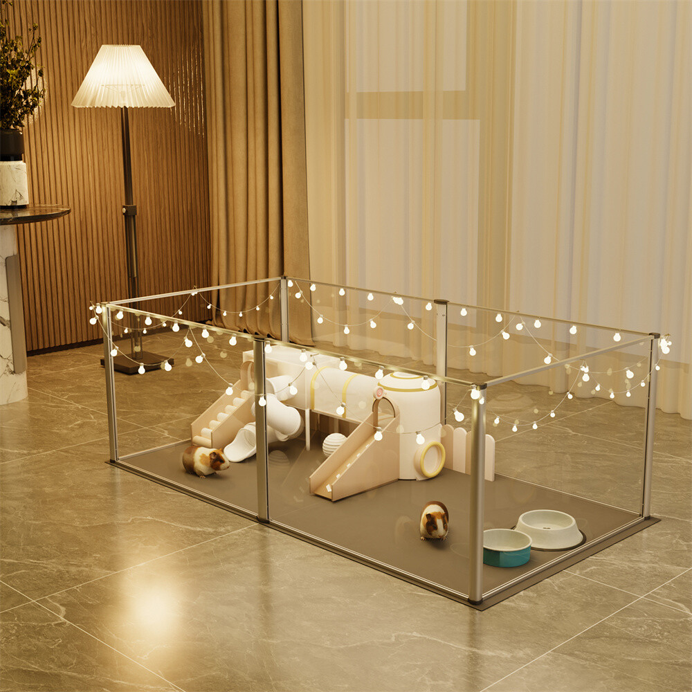 Strong Pet Playpen Clear Acrylic Whelping Box Cage Kennel w/ Pad Dog Cat Rabbit