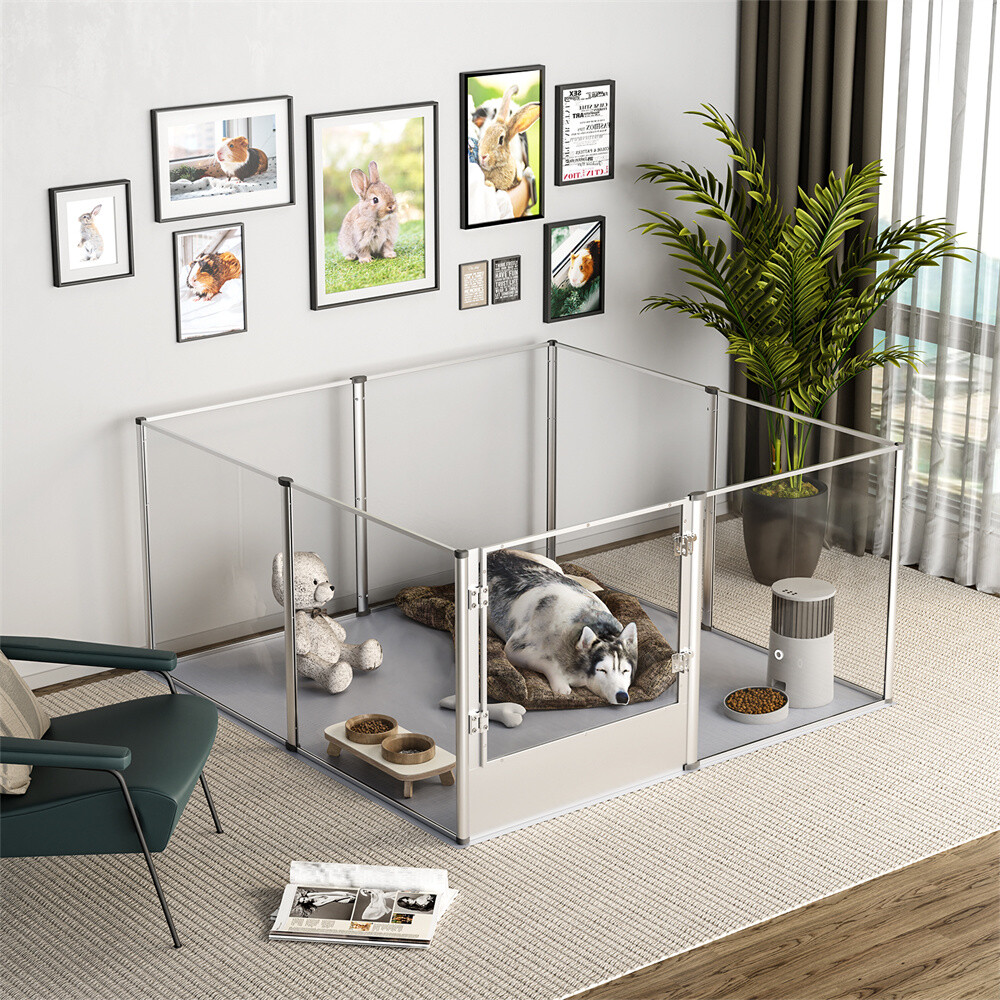 Tall 32inch Clear Acrylic Dog Playpen Fence Large Pet Whelping Pen Box Kennel XL