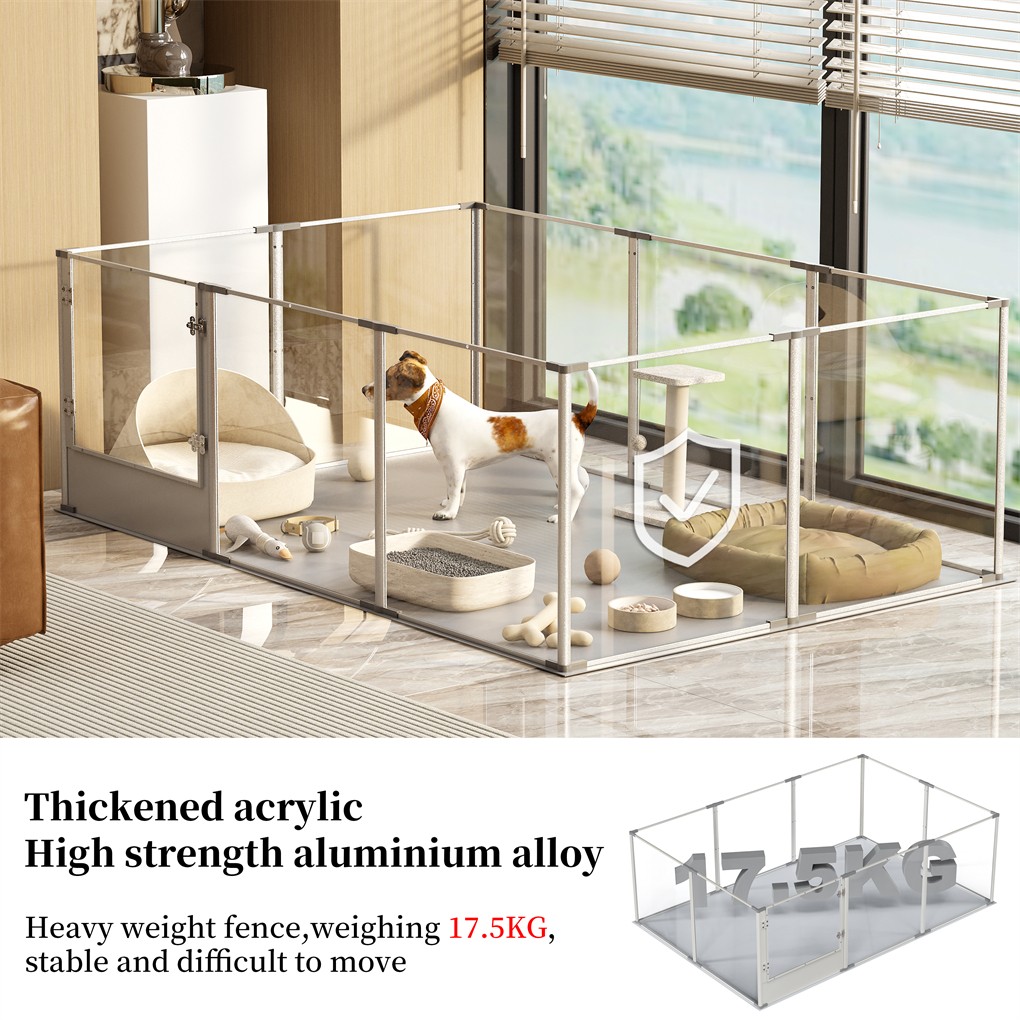 XL Panels Acrylic Dog Playpen Fence Deep Pet Whelping Box Lockable Enclosure Bed