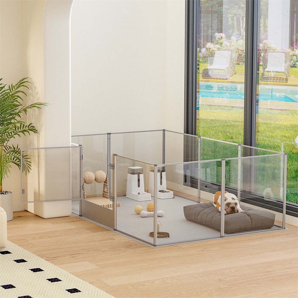 XL Panels Acrylic Dog Playpen Fence Deep Pet Whelping Box Lockable Enclosure Bed