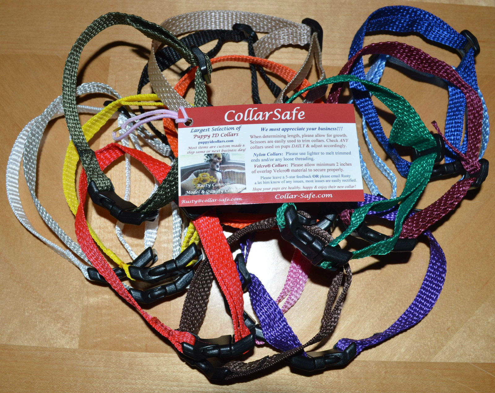 CollarSafe Light Nylon Puppy ID “SNAP” Buckle Collars Litter Bands Hand Made USA