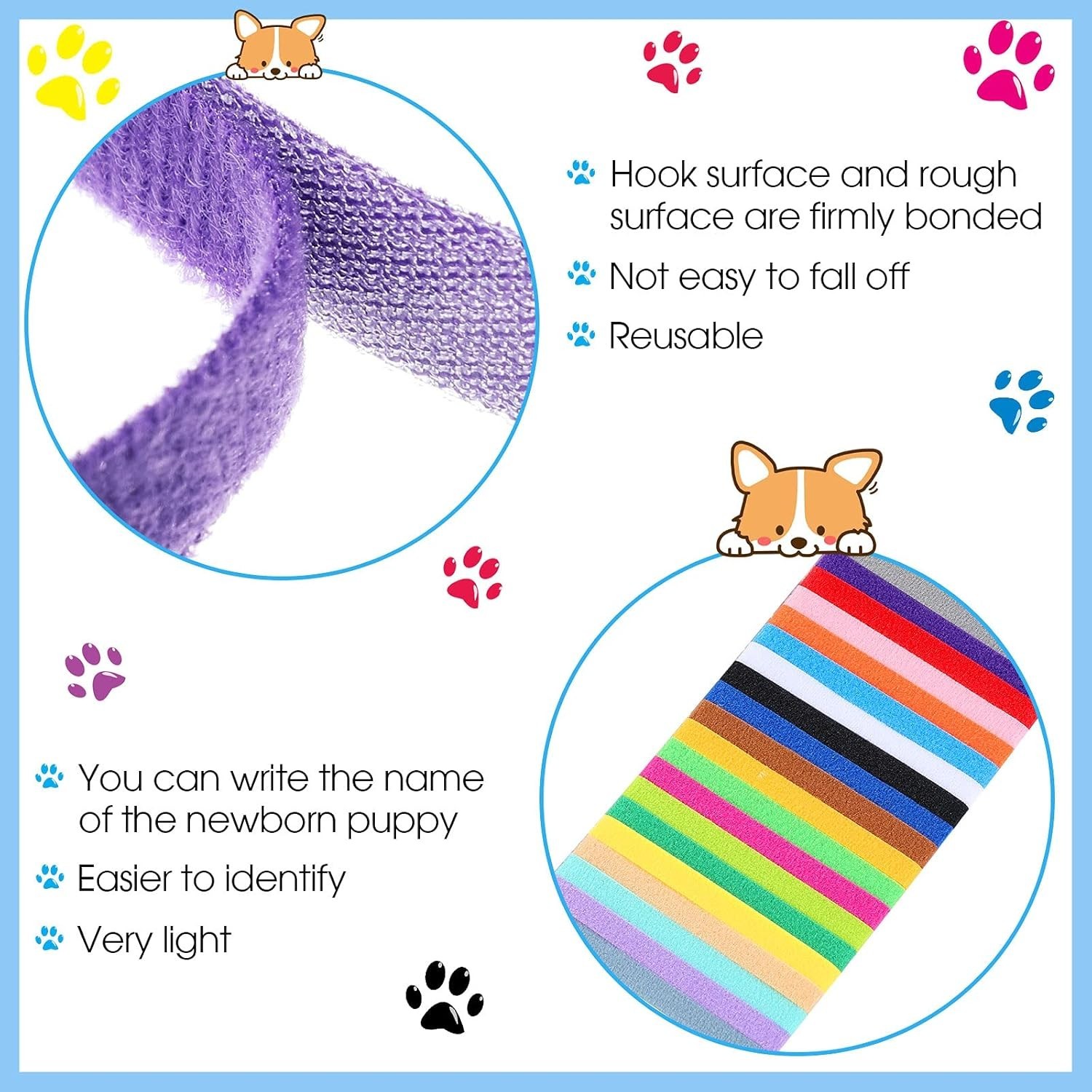 Soft Polyester Puppy Whelping Collars – 60 Multi-Size ID Bands for Dogs & Cats
