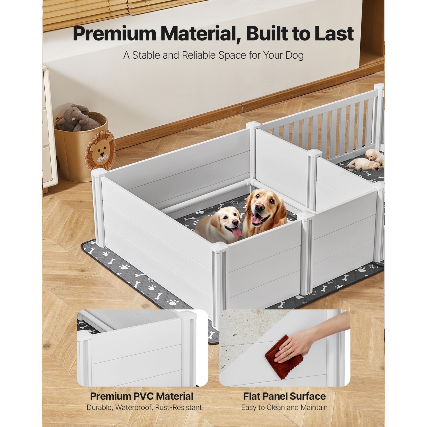 Dog Whelping Box 93.3×48.4×18.1 inch Door Height Adjustable for Extra Large Dogs