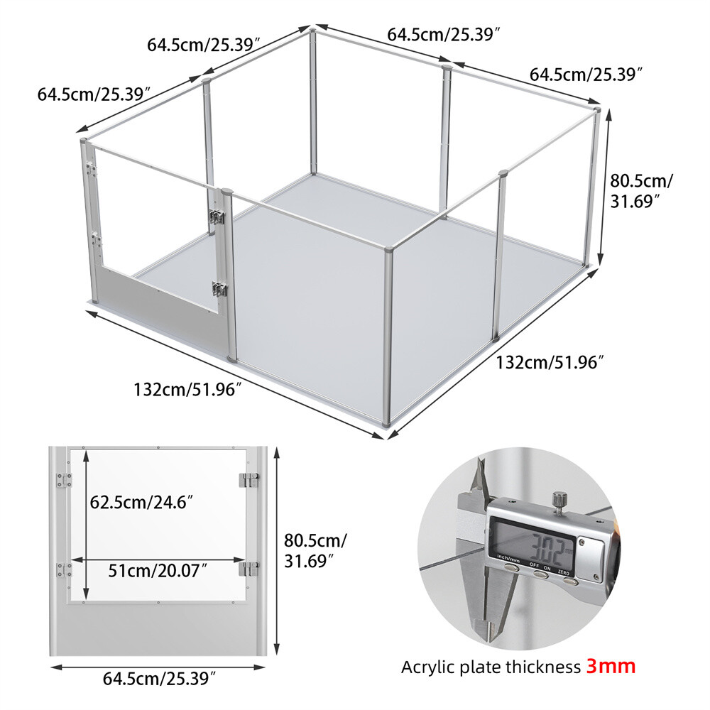 Tall 32inch Clear Acrylic Dog Playpen Fence Large Pet Whelping Pen Box Kennel XL