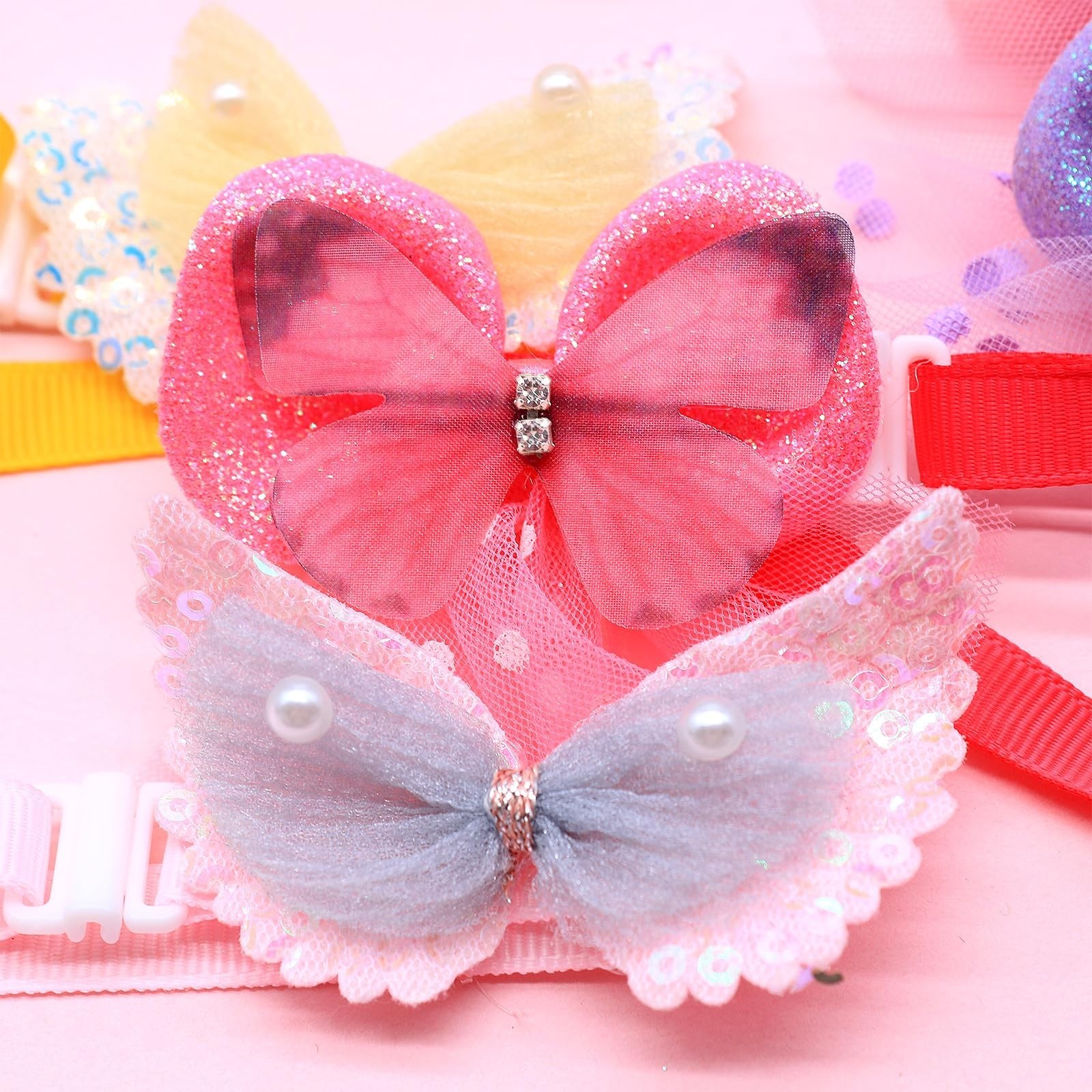 20Pcs Lace Pearl Dog Collars, Adjustable Butterfly Bowtie Pet Collars for Sma…
