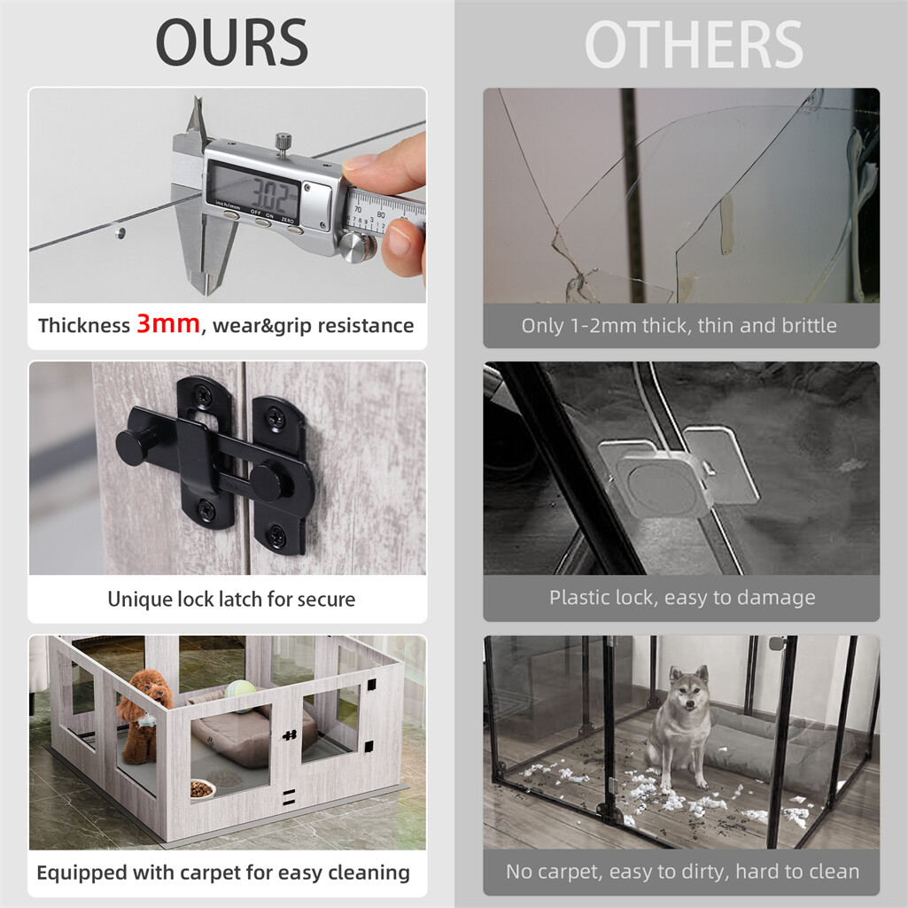 Innovative Tempered Glass Dog Whelping Pen Box Portable Birth Fence w Door &Lock