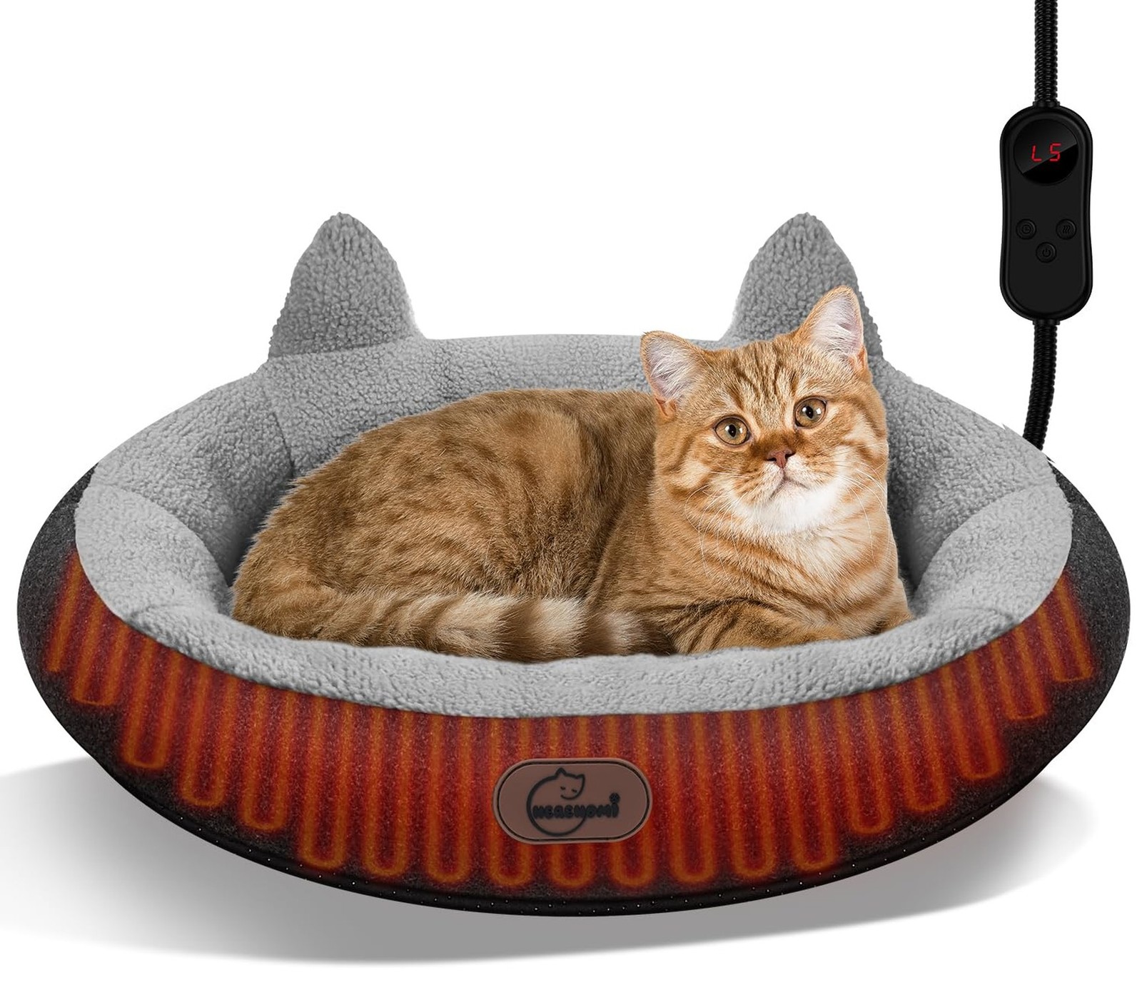 Heated Cat Bed for Small Size Cats, Heated Pet Bed with Timer & Temp Adjustab…
