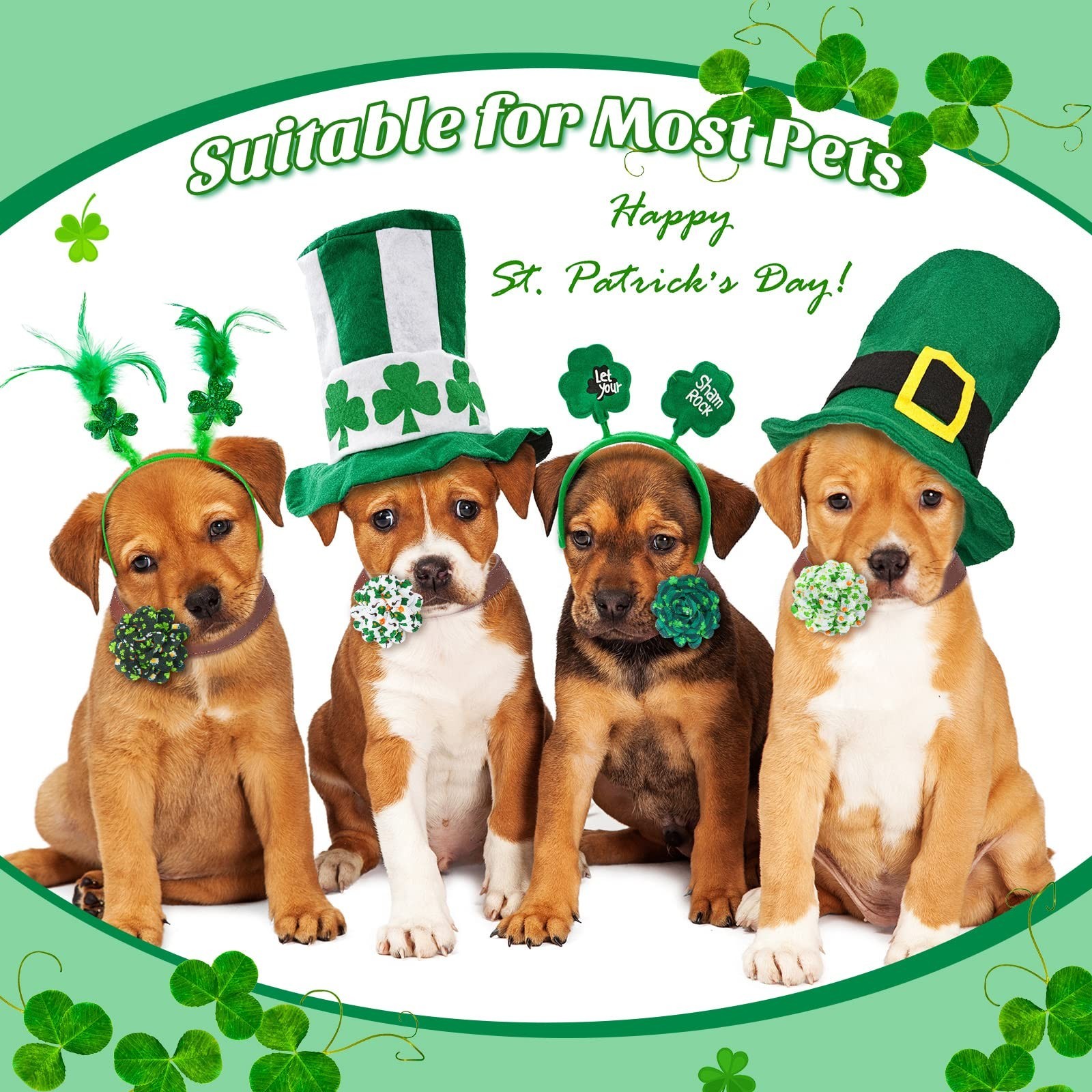 Sanwuta 80 Pieces St. Patricks Day Dog Collar Flowers Bulk Shamrock Dog Charm…