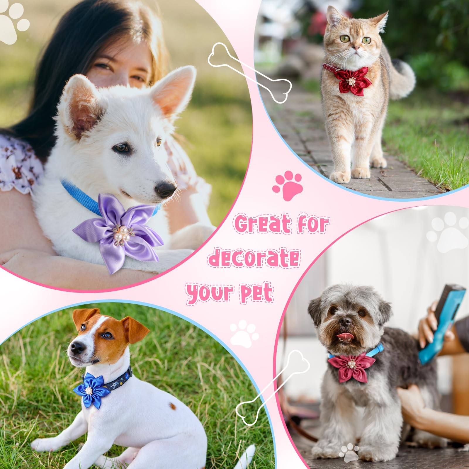 Reginary 20 Pcs Dog Collar Flowers, Pet Flower Bow Ties Multi multicolor
