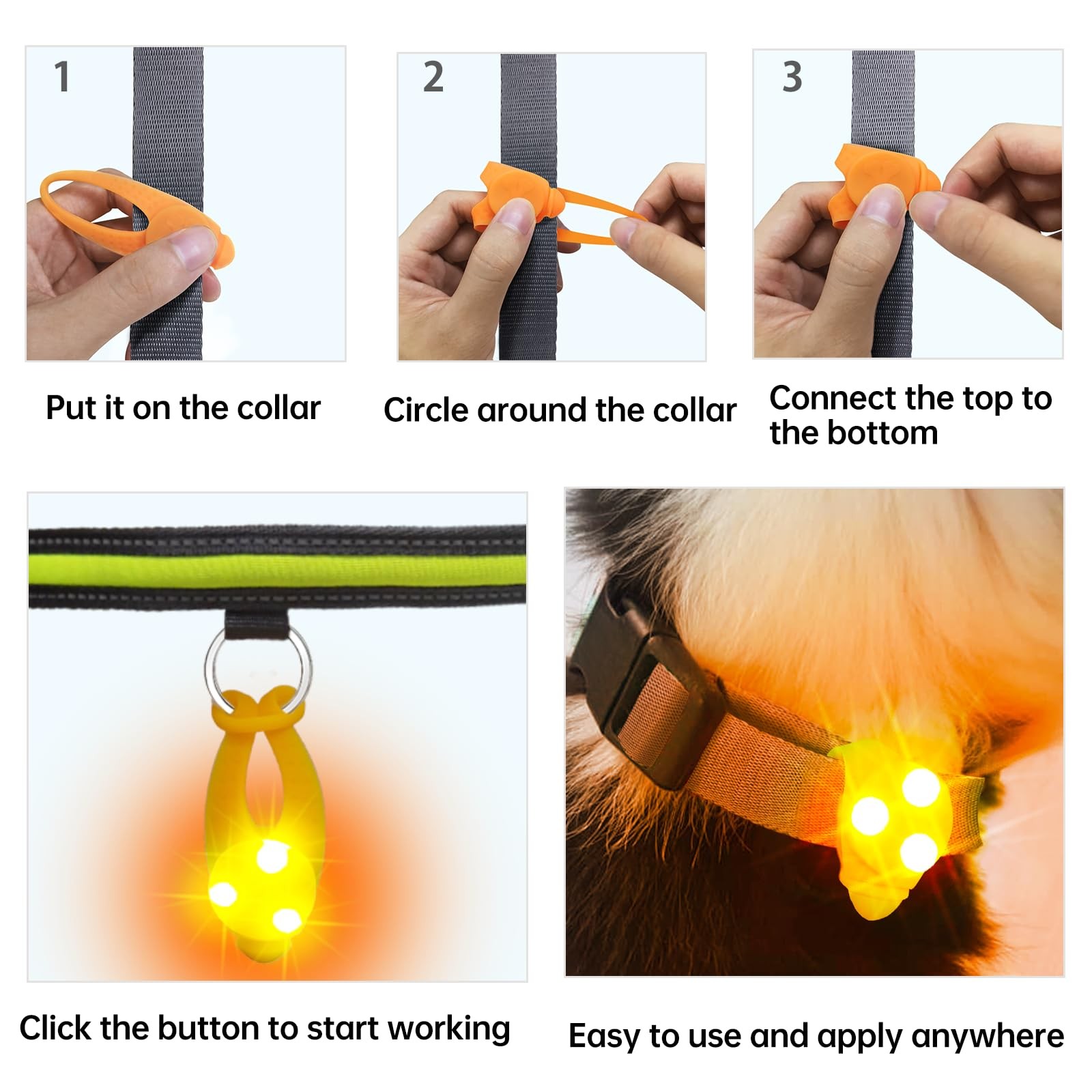LaRoo Dog Lights for Night Walking, LED Dogs Collar Orange-A