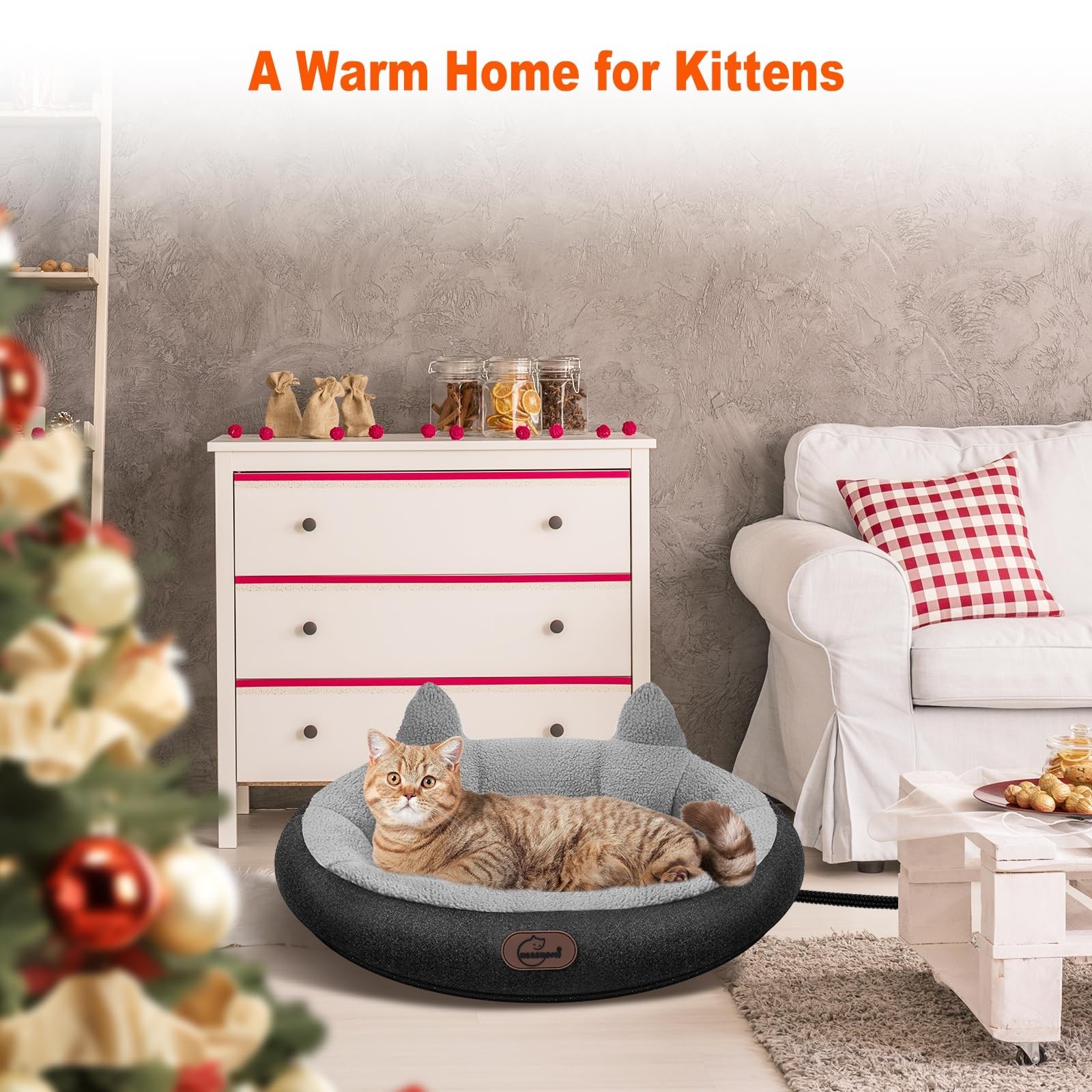 Heated Cat Bed for Small Size Cats, Heated Pet Bed with Timer & Temp Adjustab…