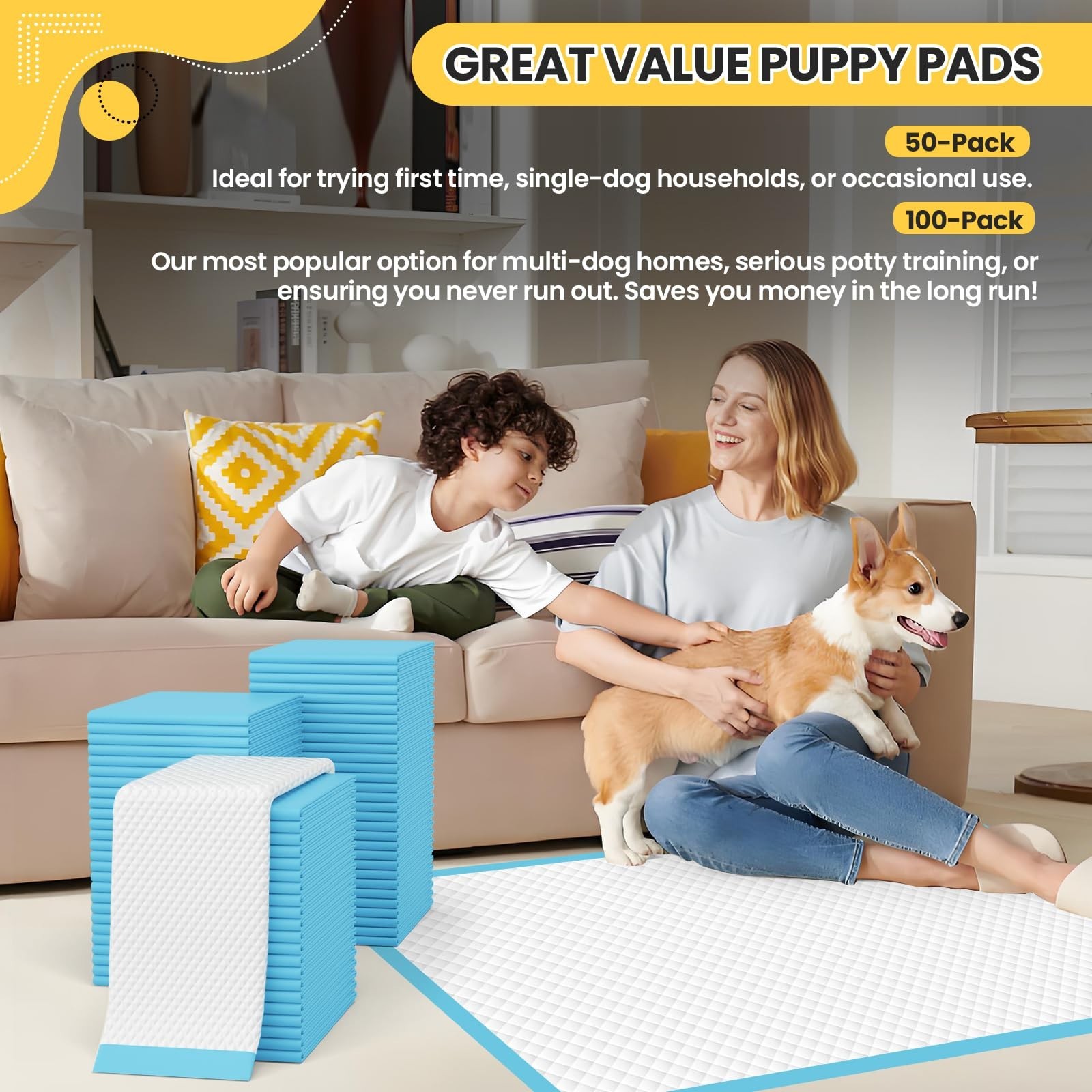 Puppy Pads 100 Count 30″x26″, Great Value Potty Pads for Dogs XL, Large Pee P…