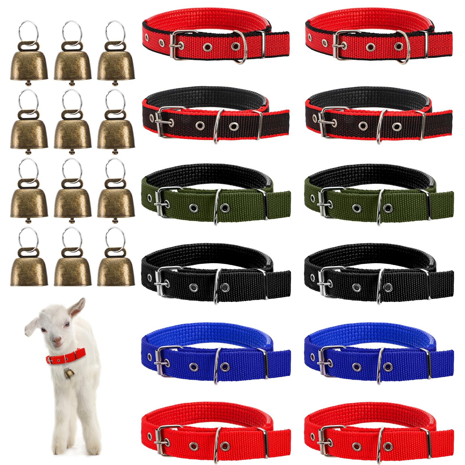 Coloch 12 Pack Goat Collars with Bells, Adjustable Nylon Sheep Collar with An…