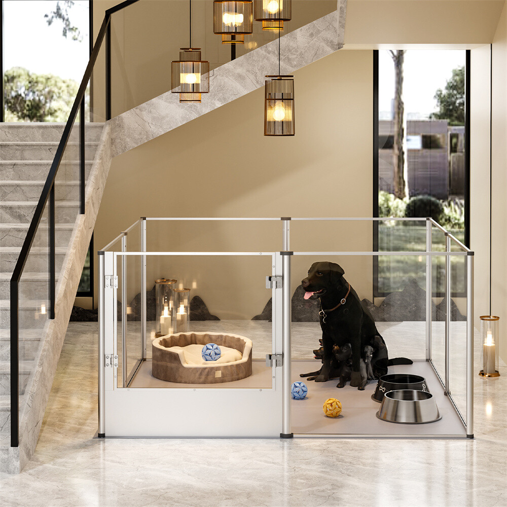 Shatterproof Foldable In/Outdoor Dog Playpen w/ Transparent Panels Aluminum Rods