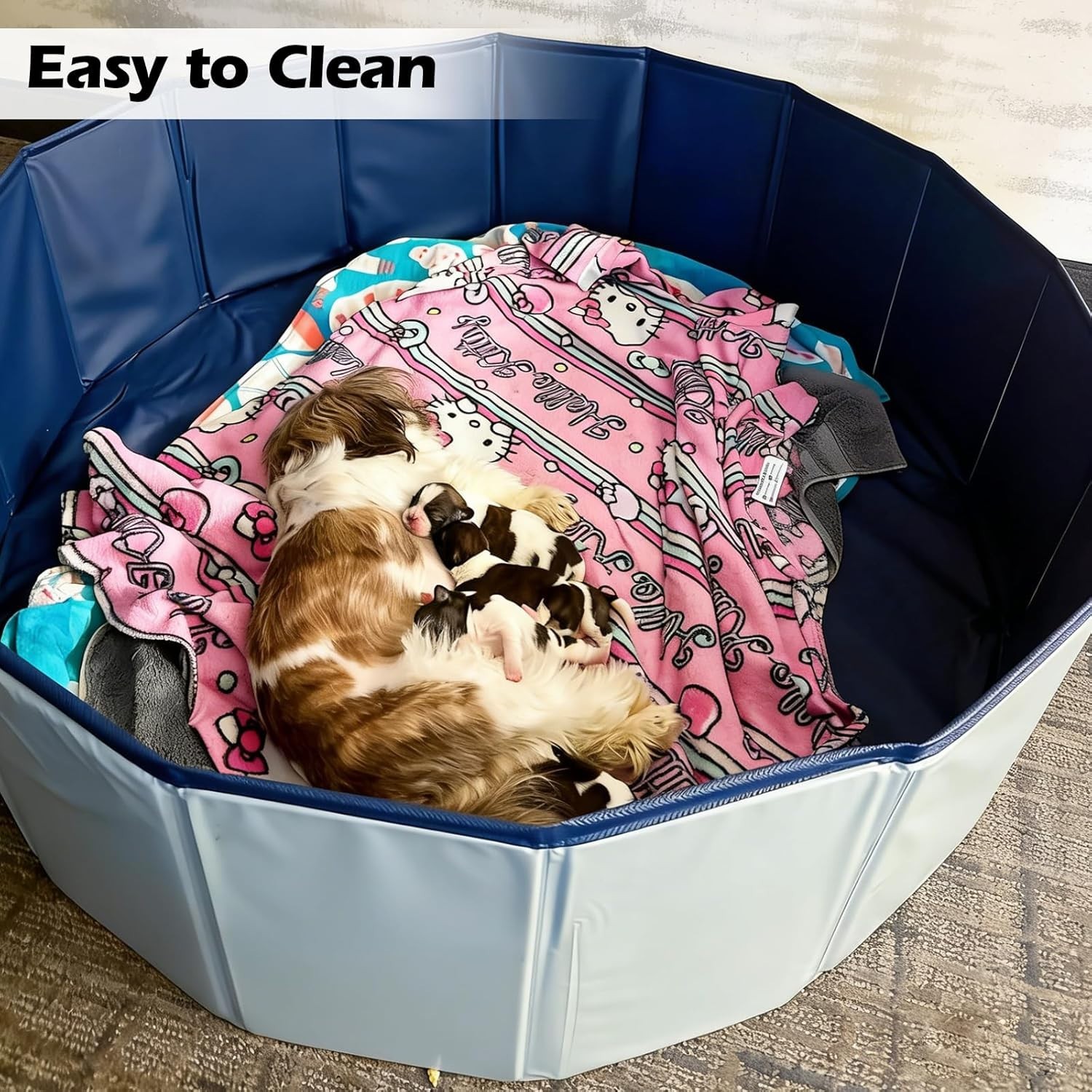 Grey 63″ Diameter Dog Whelping Box for Puppies – Heavy-Duty PVC Whelping Pen