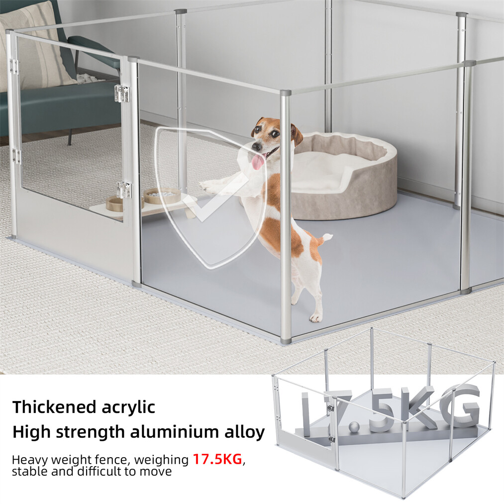 Large Acrylic Dog Playpen Cage Pet Clear Fence Indoor Exercise Fence Cage w/Mat