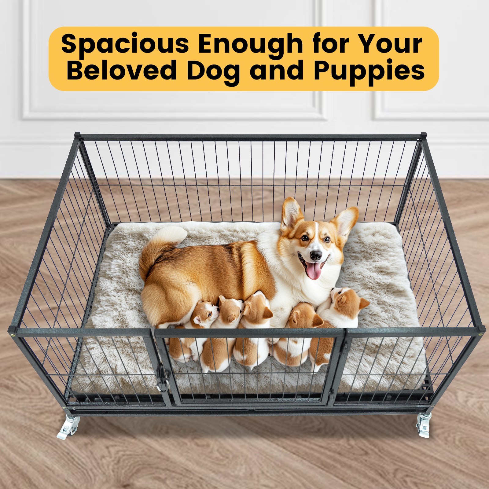 Taller Heavy Duty Dog Whelping Box Puppy Playpen, 43″ Stackable Metal Dog Crate