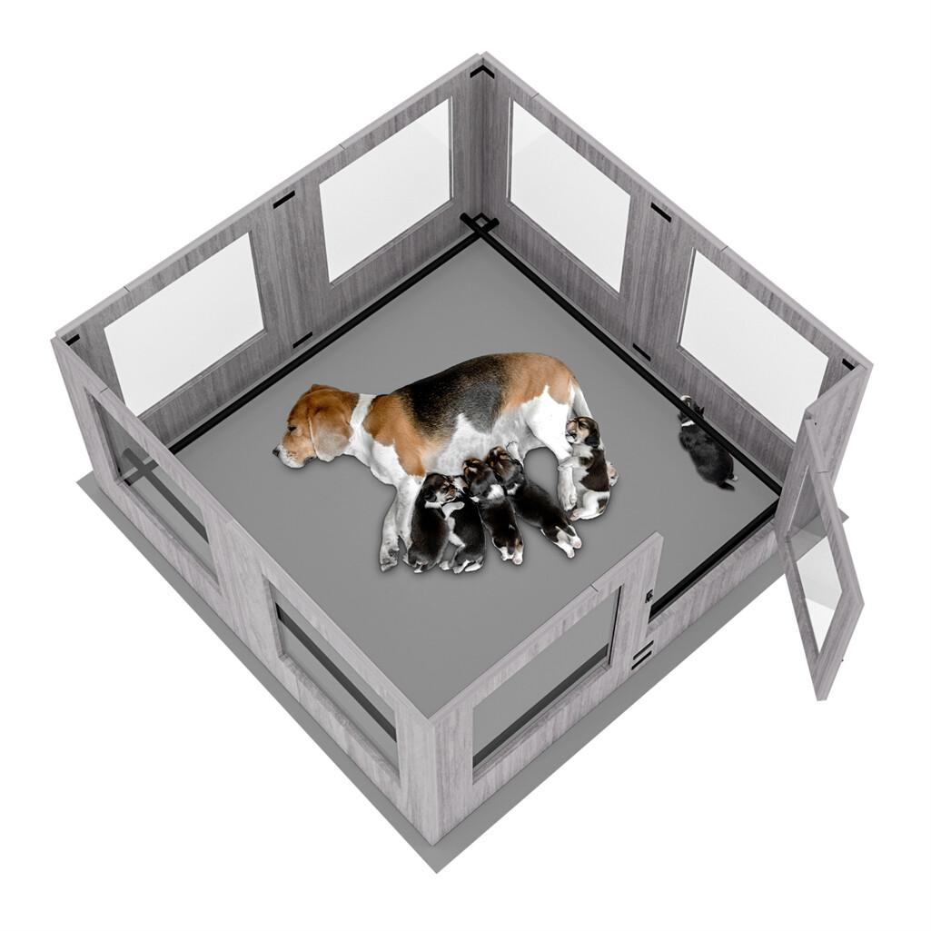 Innovative Tempered Glass Dog Whelping Pen Box Portable Birth Fence w Door &Lock