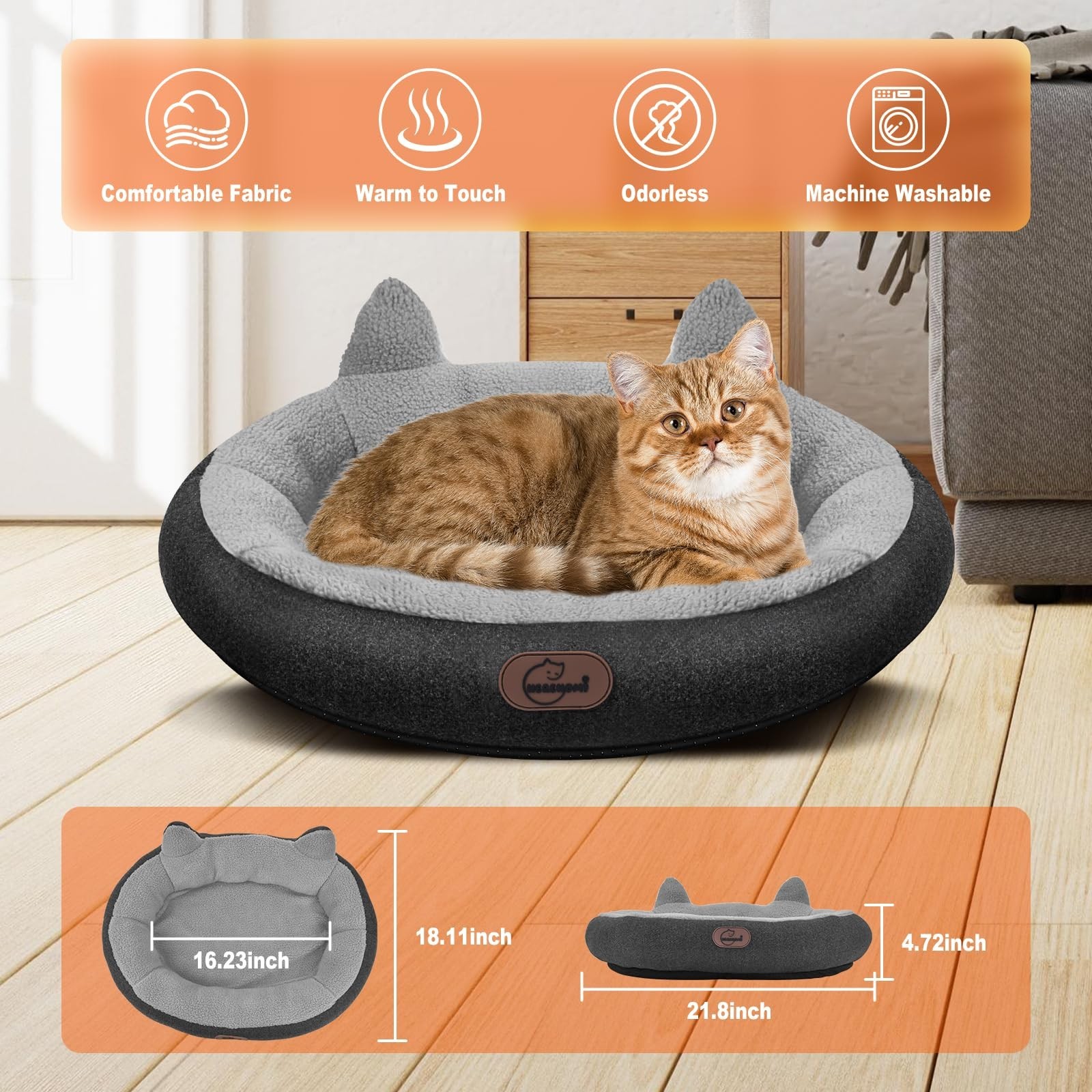 Heated Cat Bed for Small Size Cats, Heated Pet Bed with Timer & Temp Adjustab…
