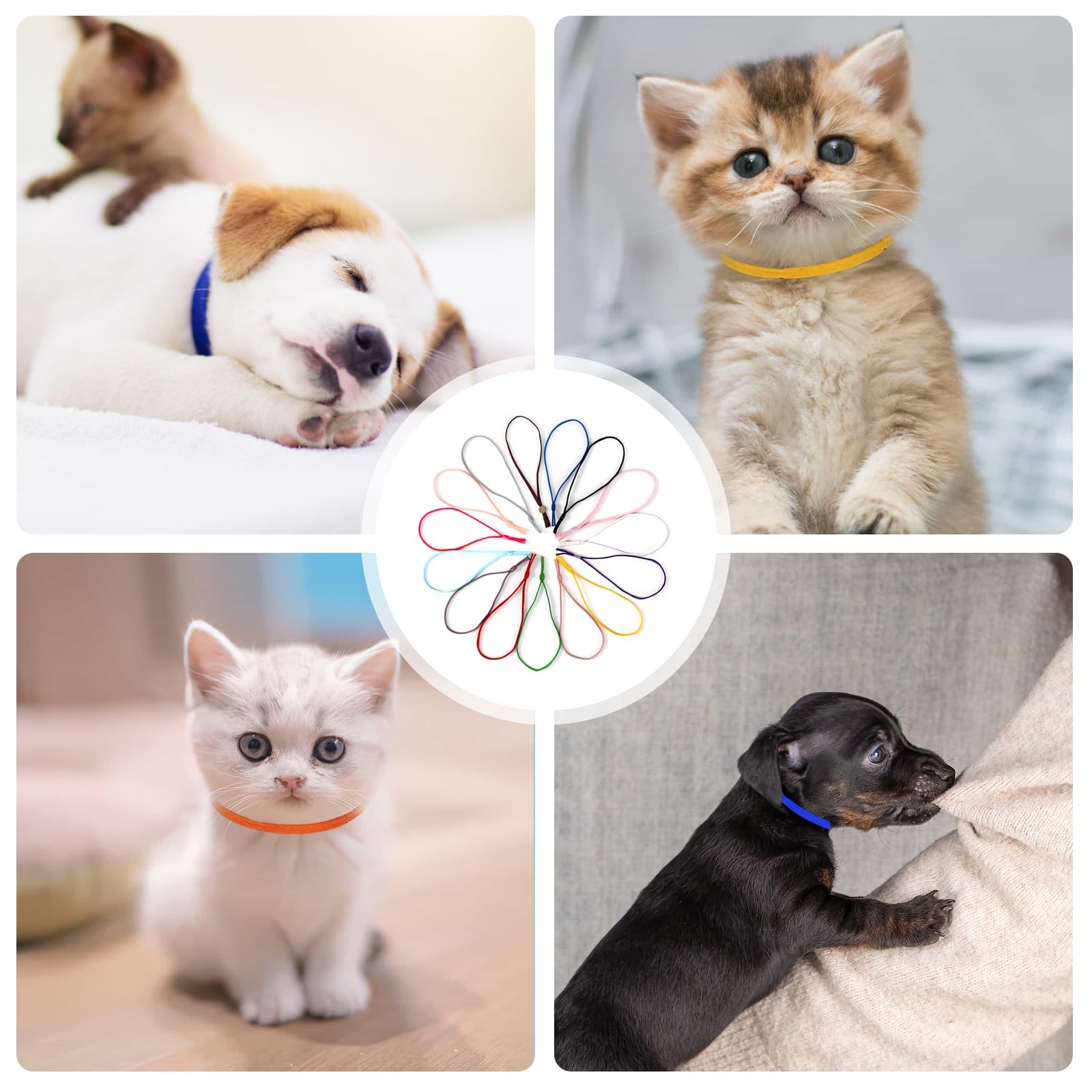 120 Pcs Puppy Collars for Litter, Adjustable Soft Newborn Puppy Collars Tiny …