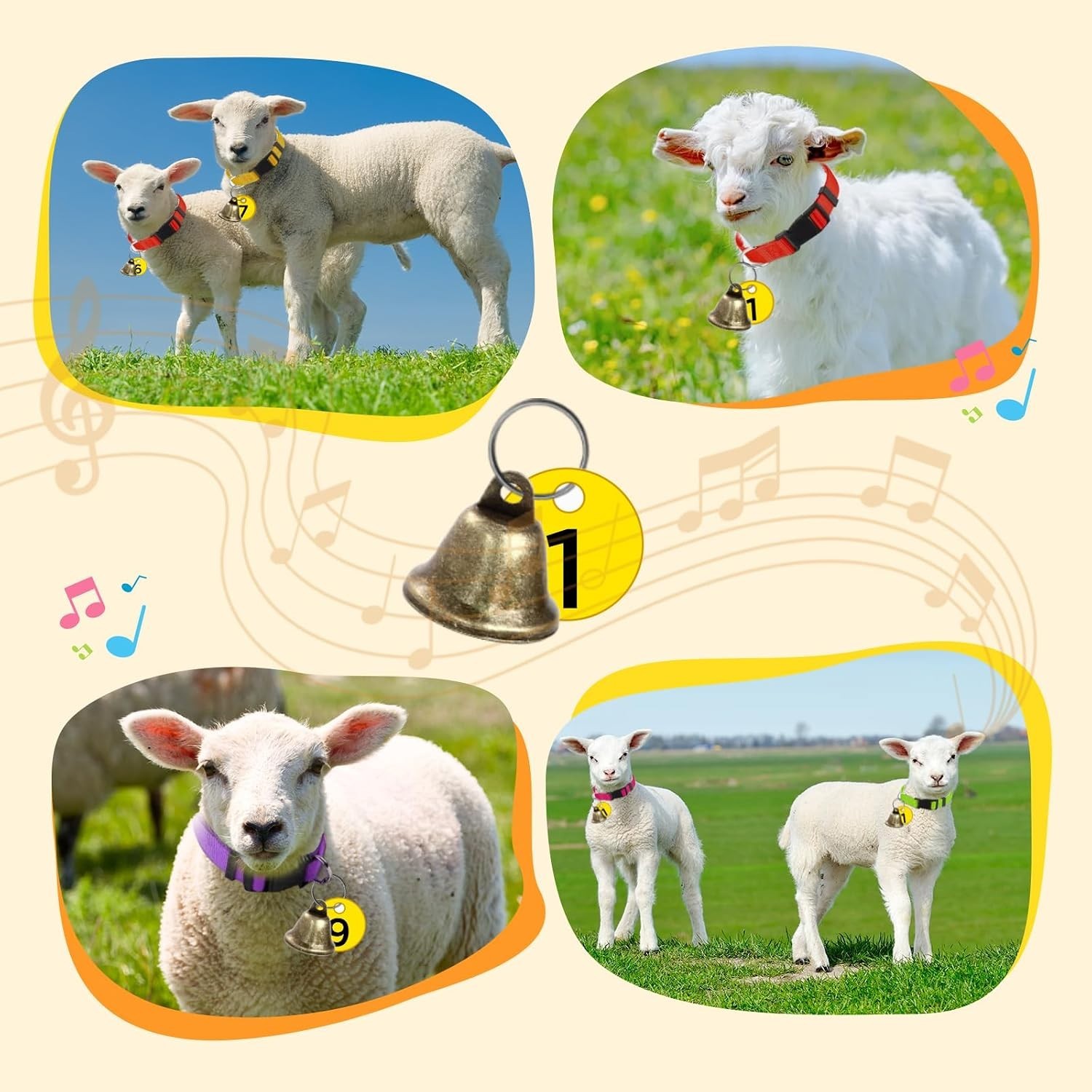 12 Pack Goat Collars with Bells, Adjustable Nylon Sheep Collar with Anti-Lost