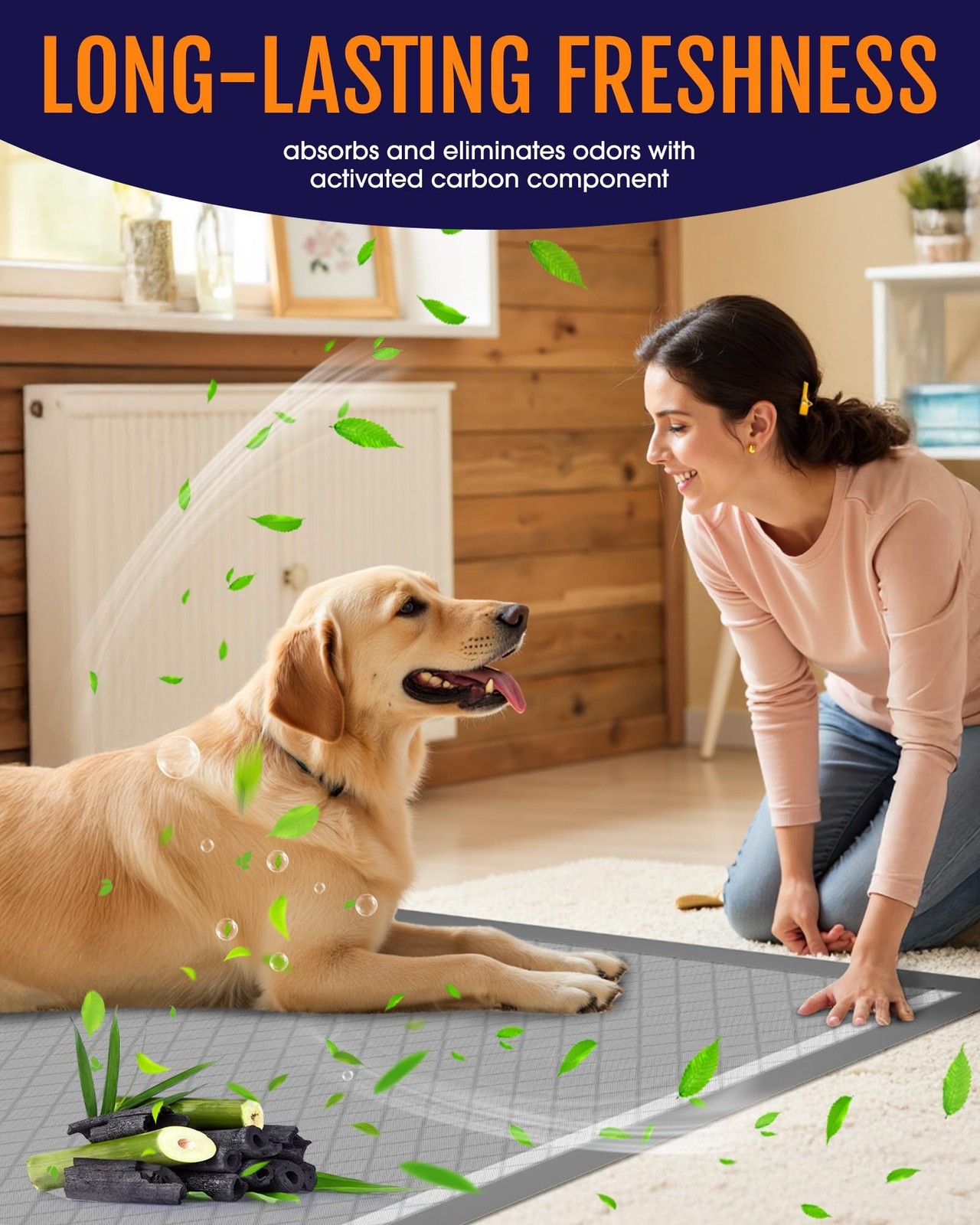 Powools Charcoal Puppy Pads – 50 Packs, 34″×28″ Ultra-Large Puppy Pads, Odo