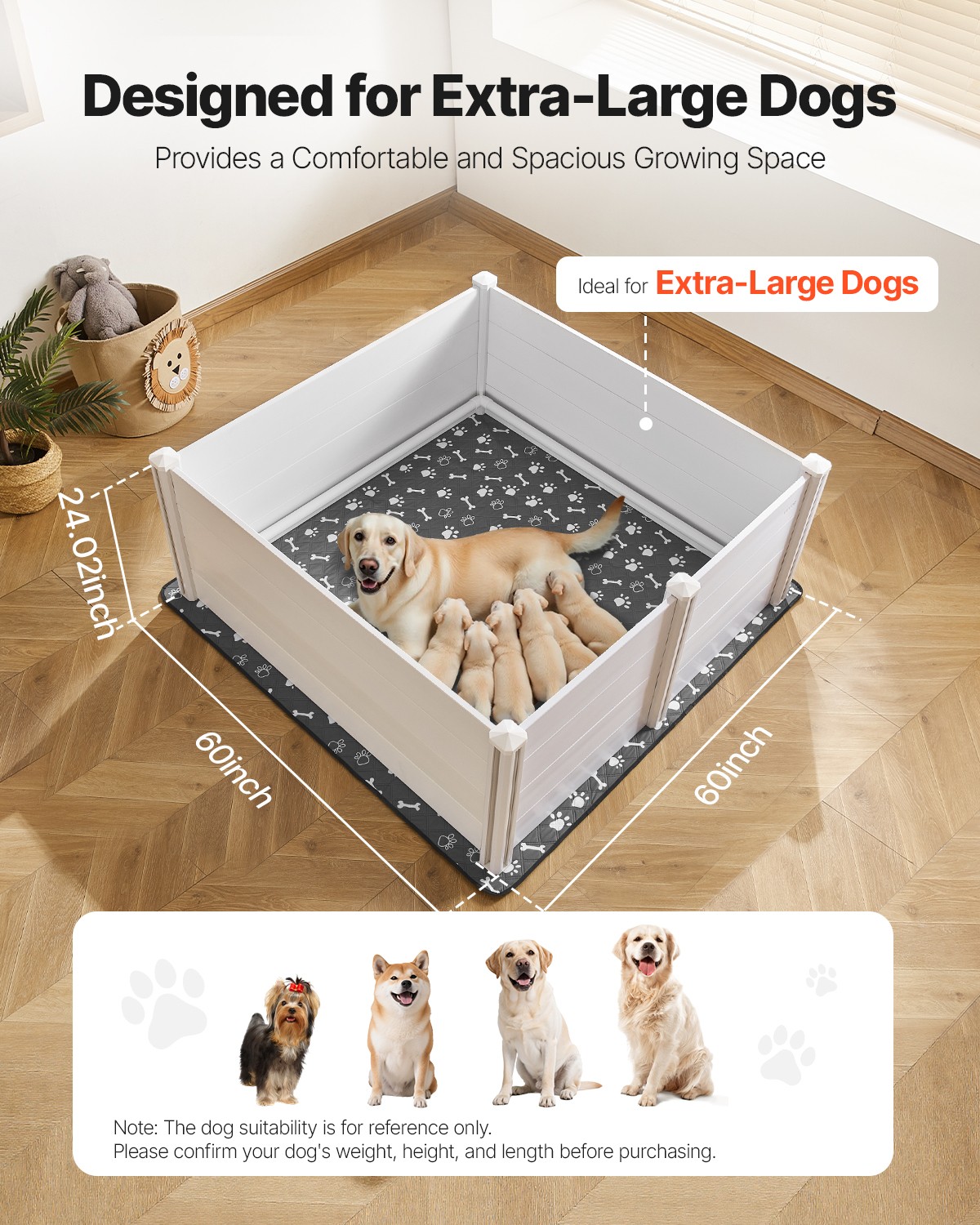VEVOR Dog Whelping Box 60x60x24in with HeightAdjustable Door for Extra Large Dog