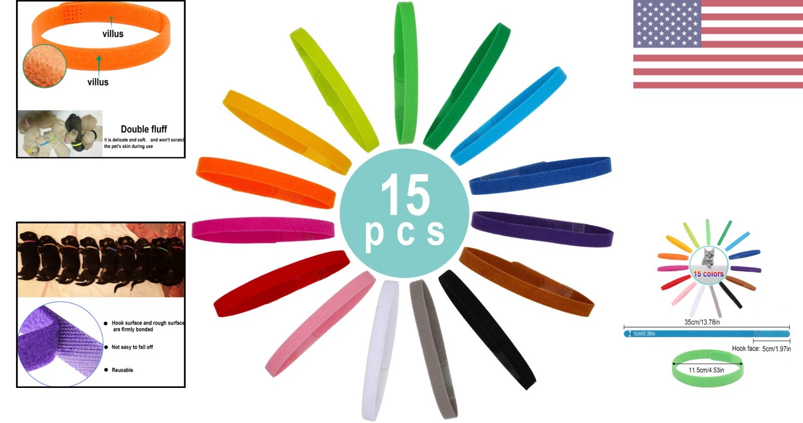 15 Colors Puppy Whelping Collars – Soft, Adjustable ID Bands for Small Breeds