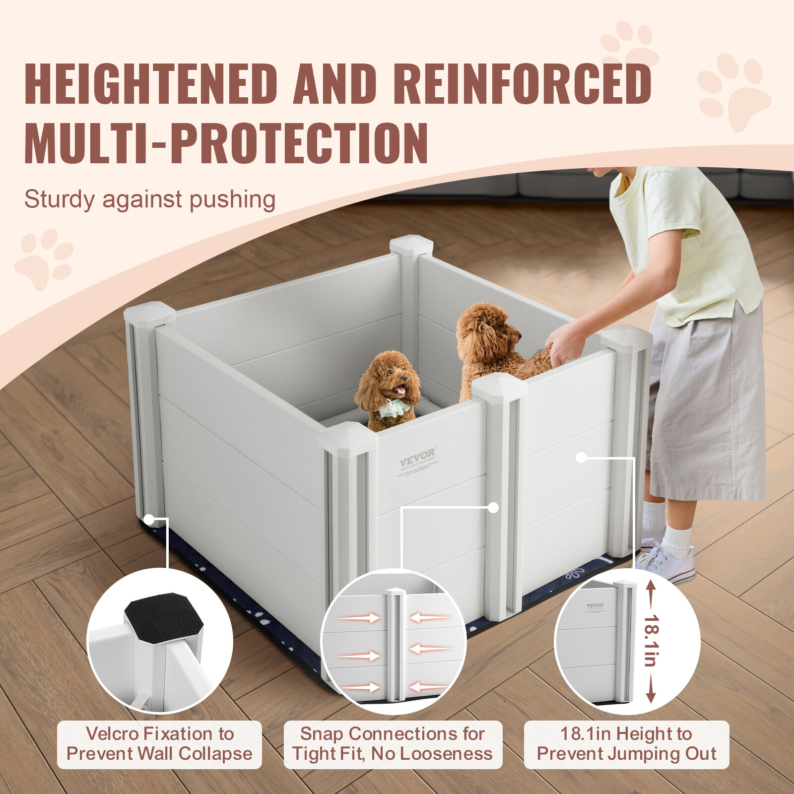 VEVOR Dog Whelping Box 28.3×28.3×18.1in PVC with Rails Pee Pad for Dogs Puppies