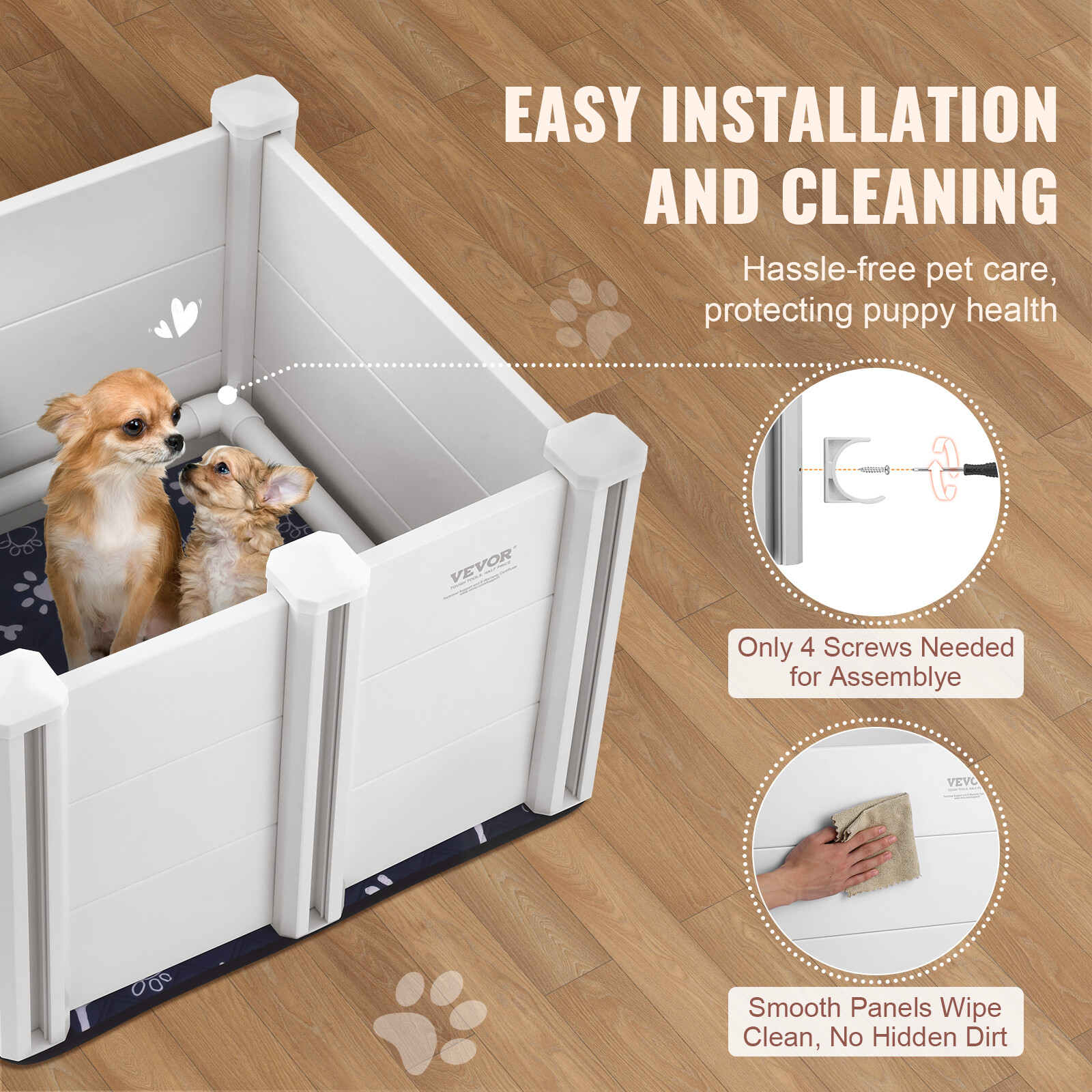 VEVOR Dog Whelping Box 28.3×28.3×18.1in PVC with Rails Pee Pad for Dogs Puppies